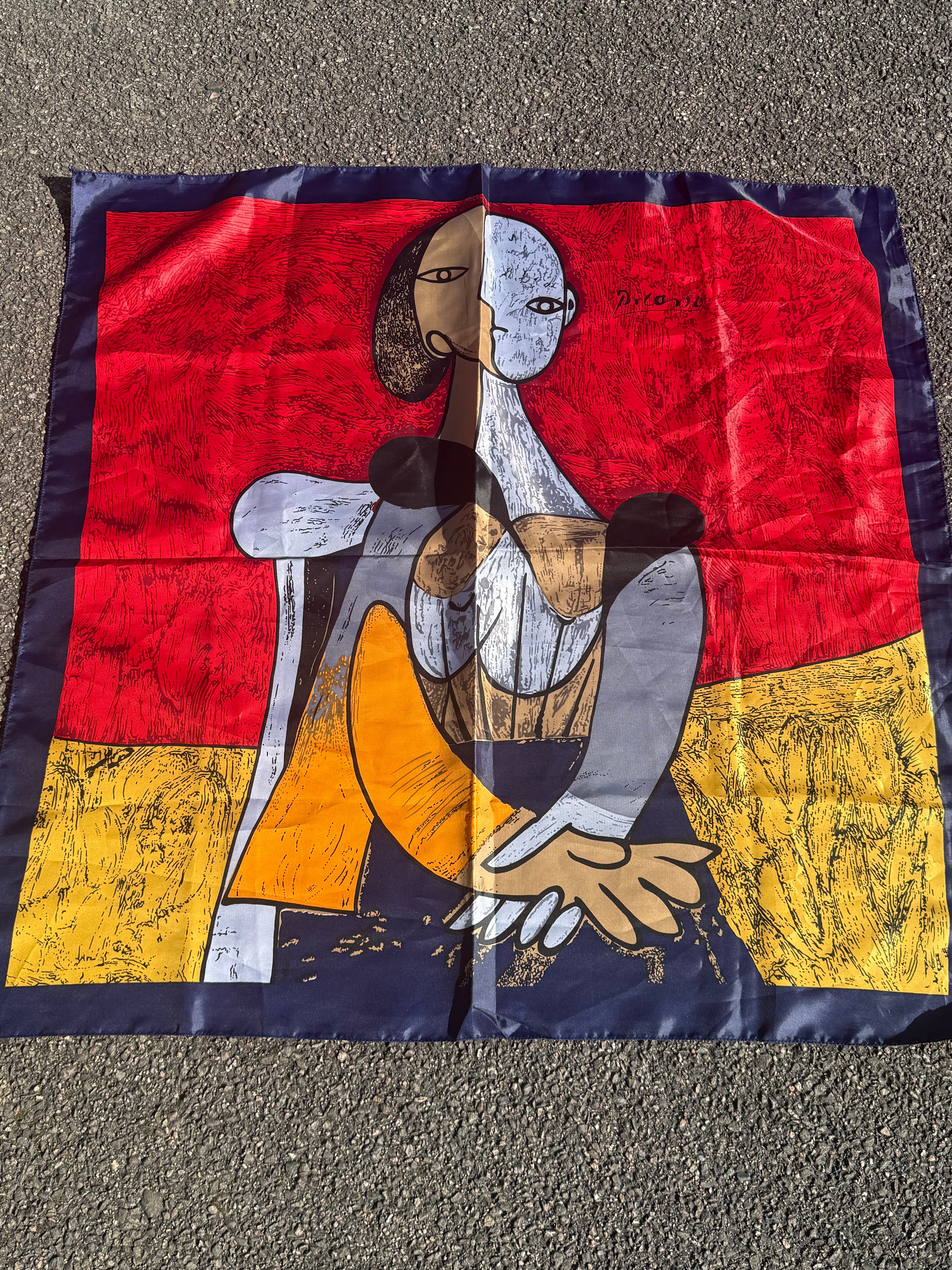 Pablo Picasso Vintage 2000s Abstract Art Satin Scarf