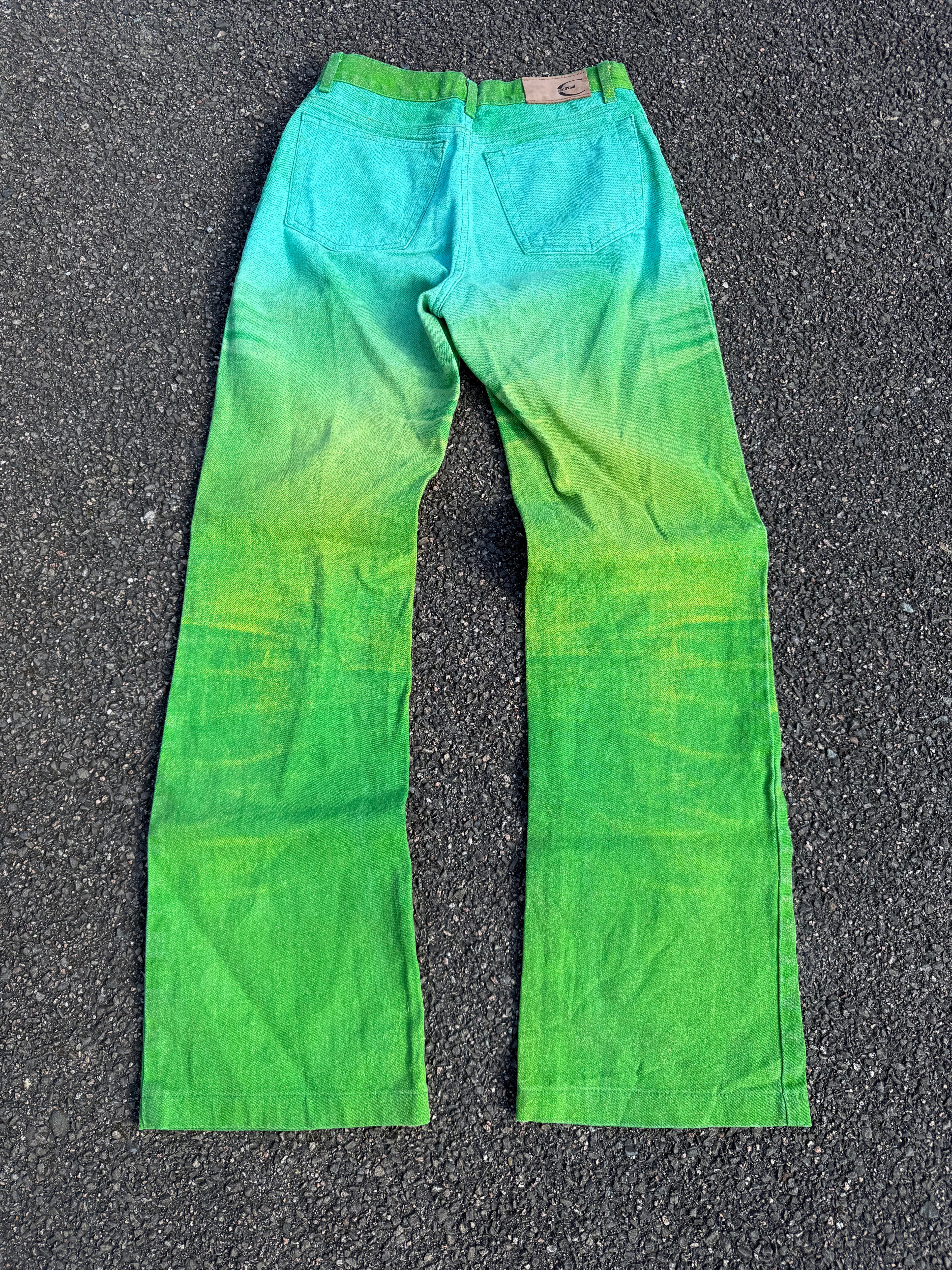 Just Cavalli Vintage Y2K Roberto Cavalli Faded Green Flared Jeans