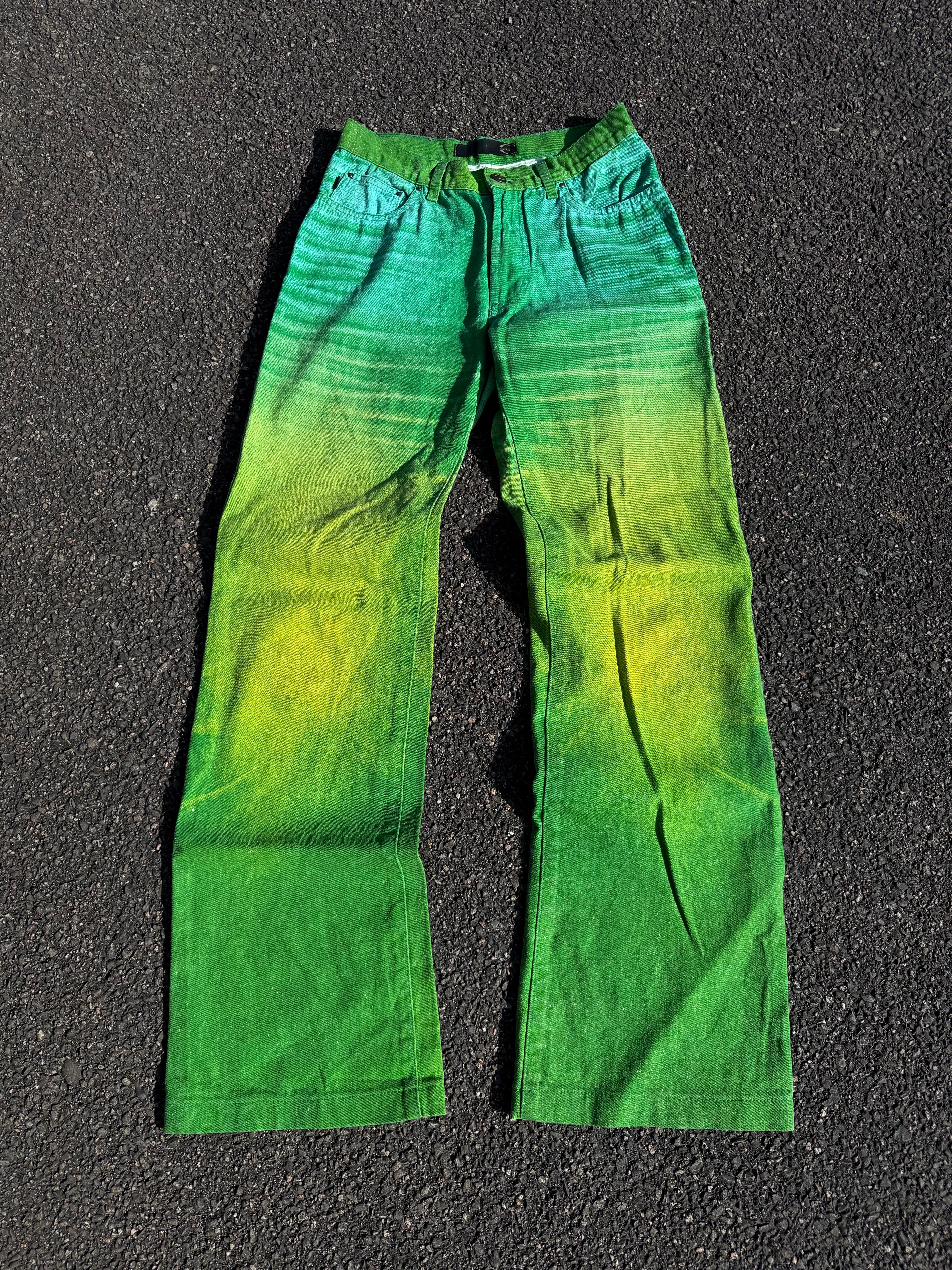 Just Cavalli Vintage Y2K Roberto Cavalli Faded Green Flared Jeans