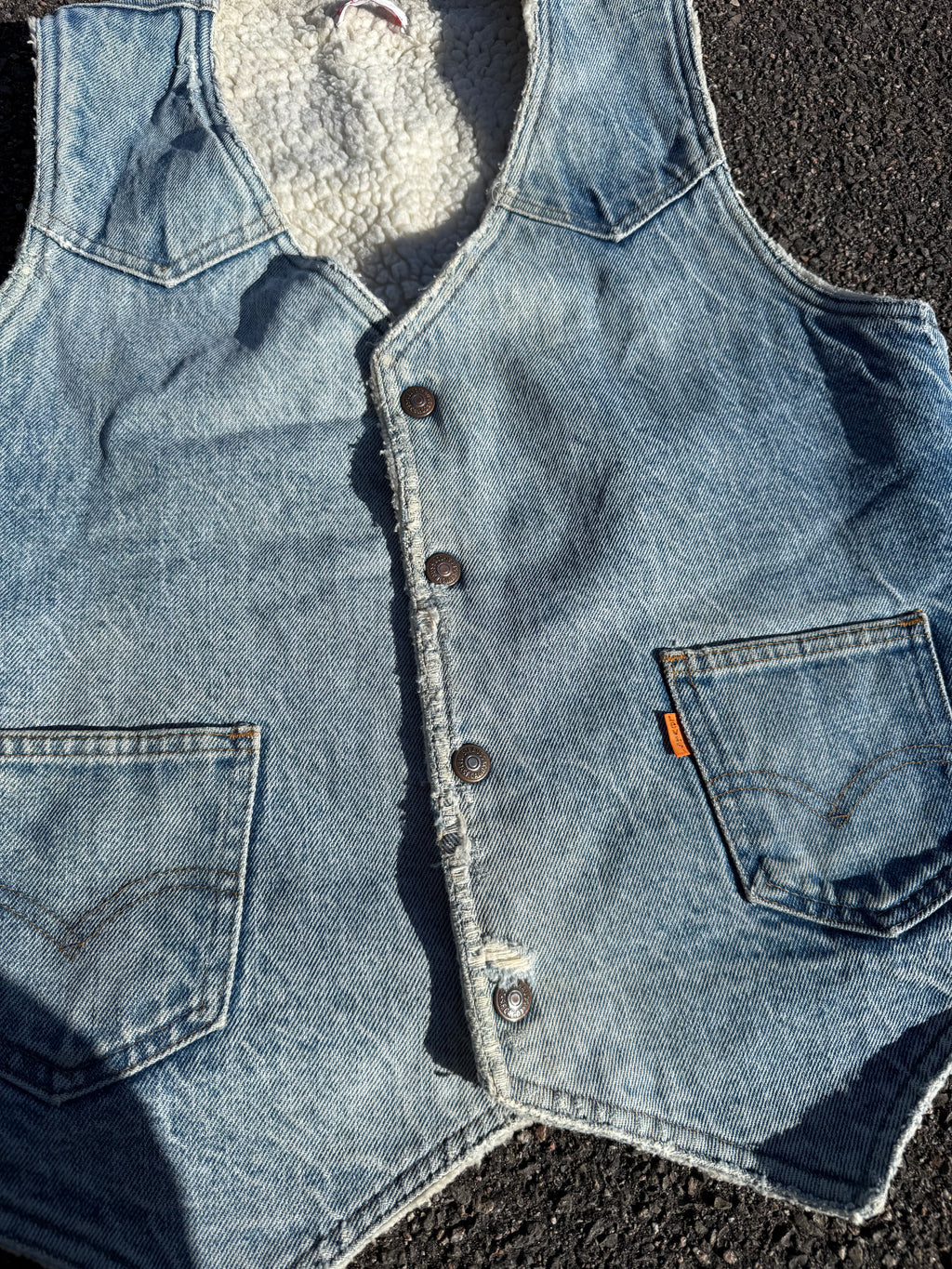Levi’s Vintage 70s Orange Tab Distressed Sherpa Denim Vest