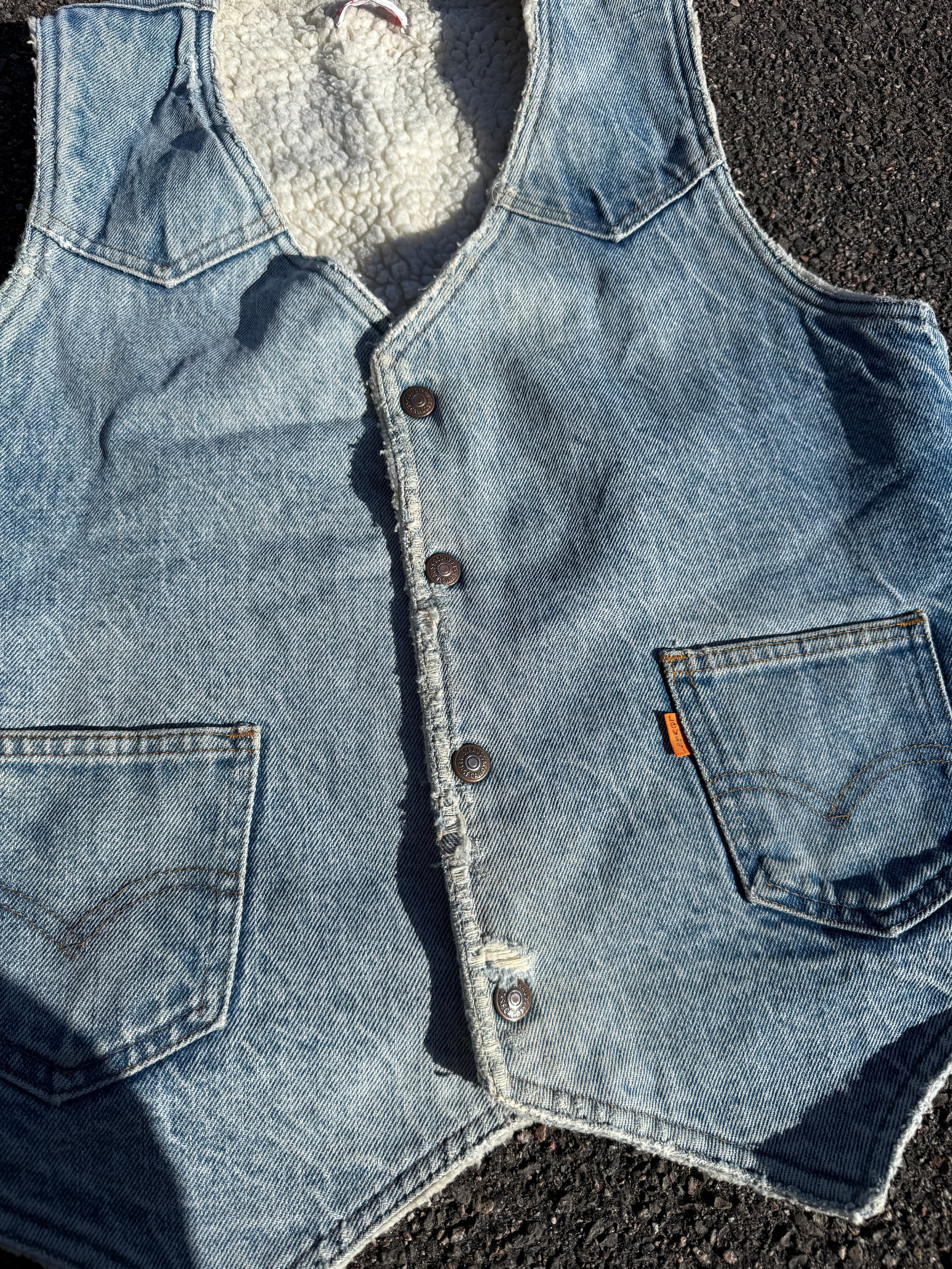 Levi’s Vintage 70s Orange Tab Distressed Sherpa Denim Vest