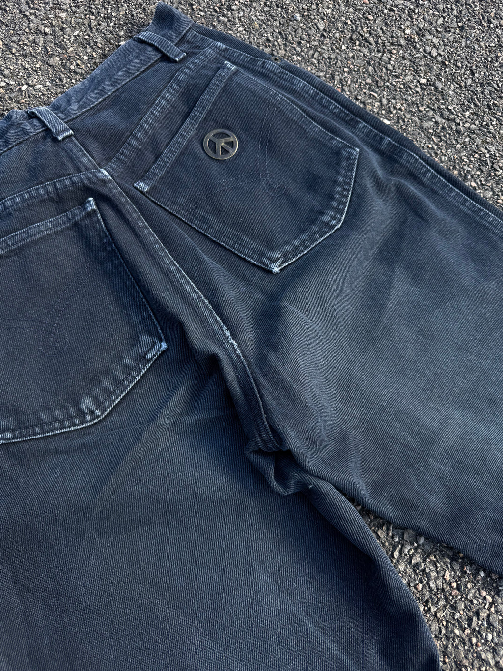 Moschino Vintage 90s Peace Faded Black Denim Jeans