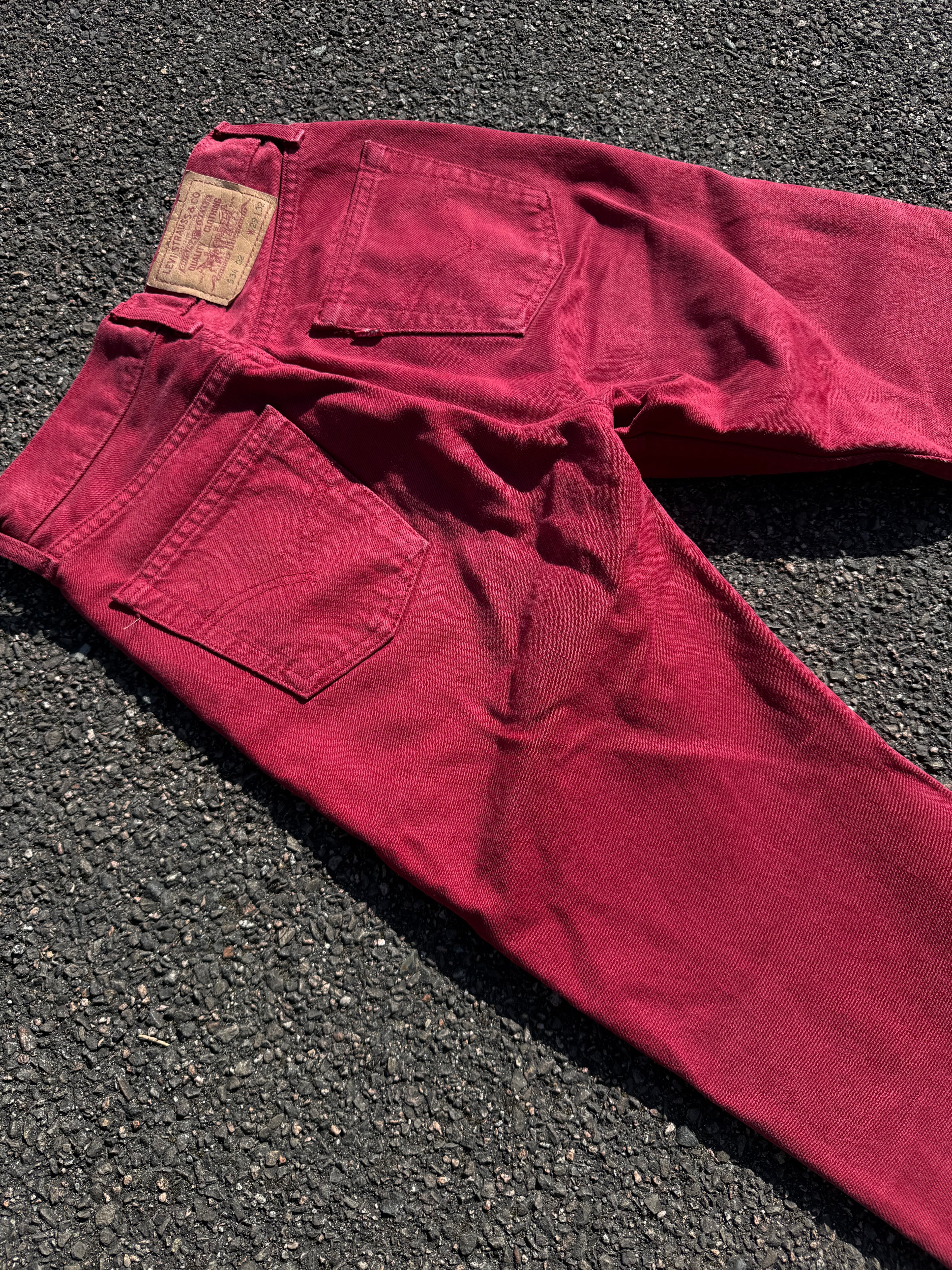 Vintage 90s Levi’s 534 02 Red Denim Jeans made in UK