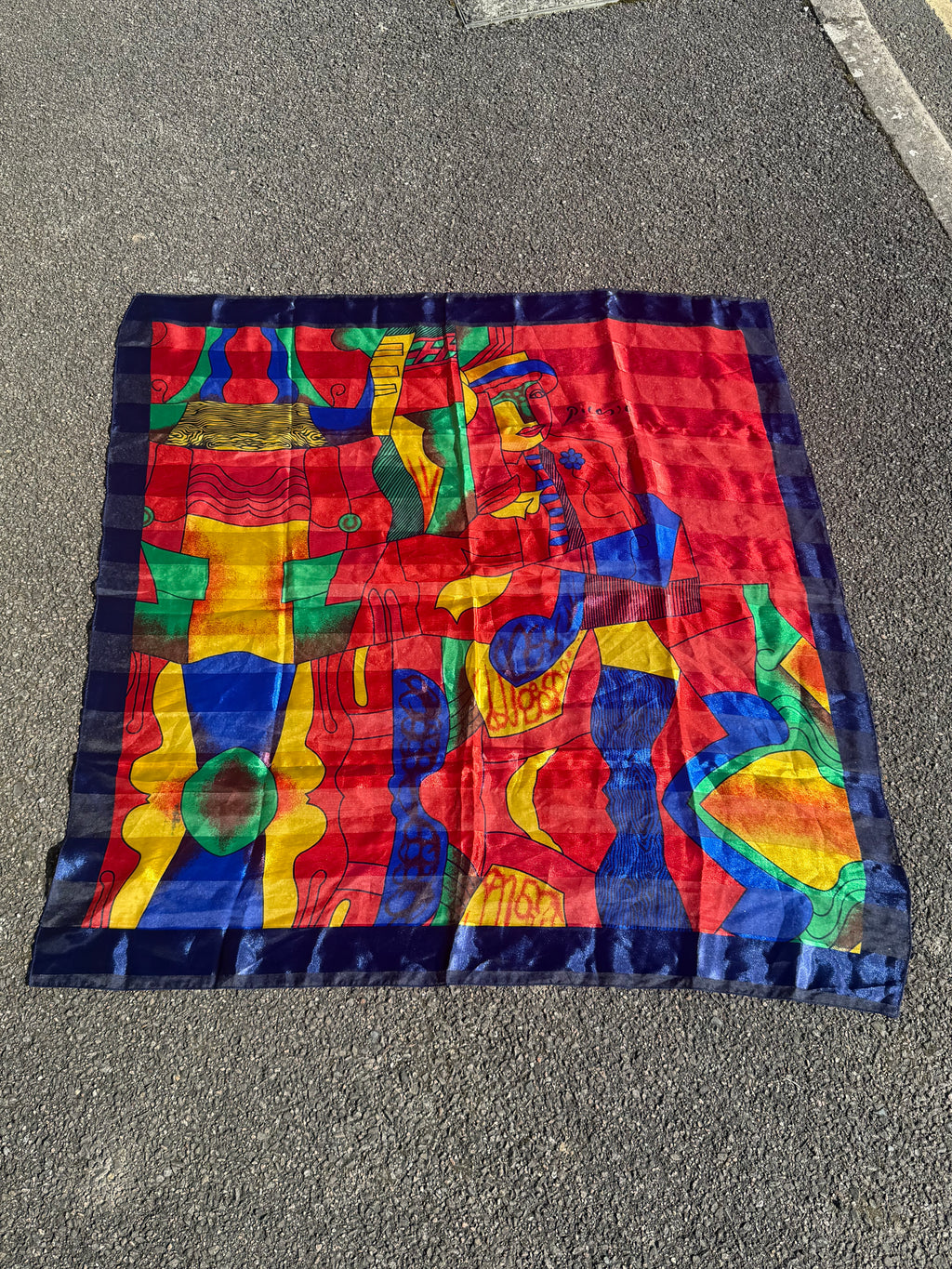 Pablo Picasso Vintage 2000s Abstract Art Satin Scarf