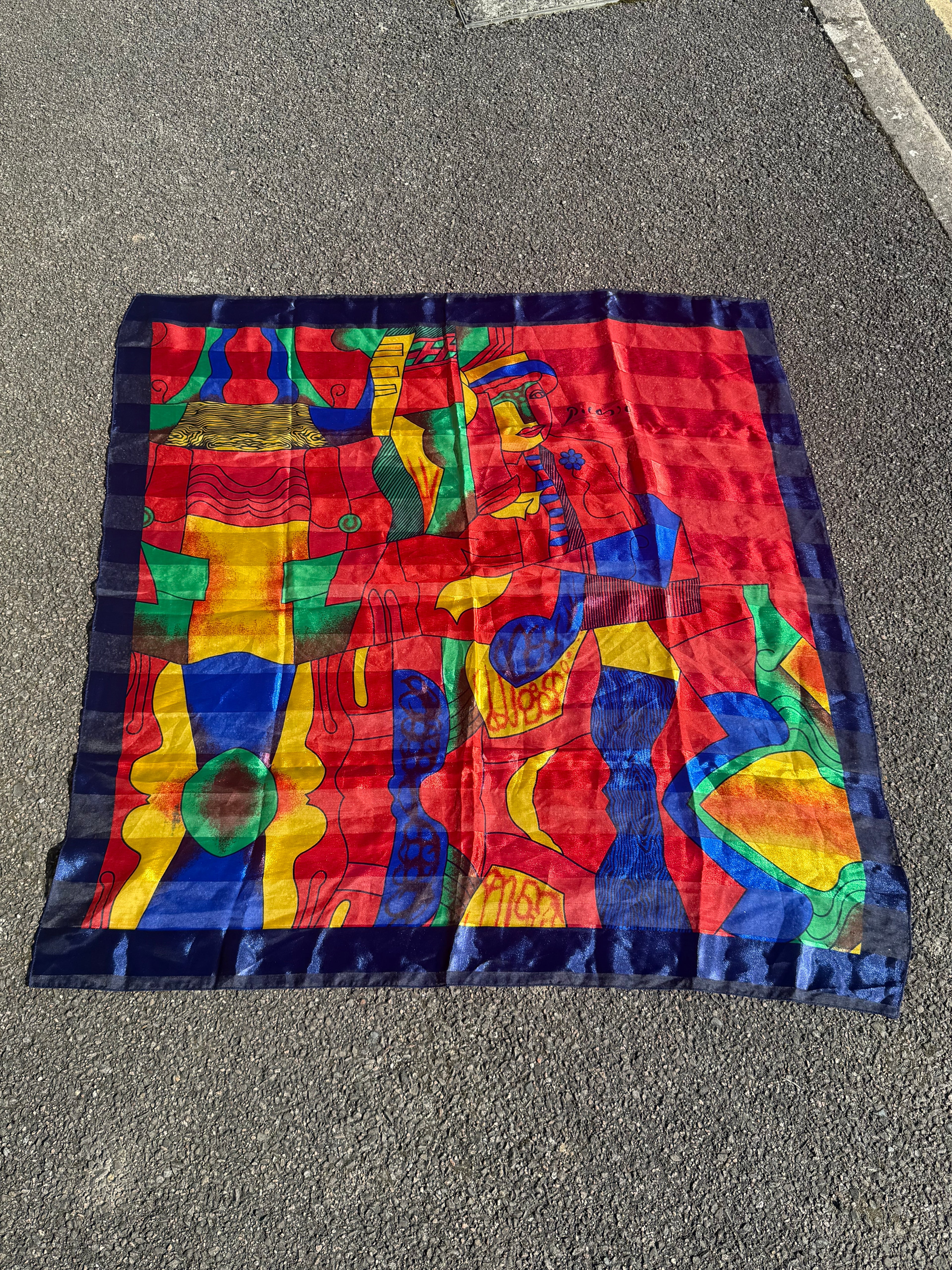 Pablo Picasso Vintage 2000s Abstract Art Satin Scarf