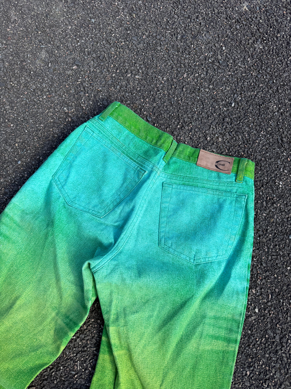Just Cavalli Vintage Y2K Roberto Cavalli Faded Green Flared Jeans