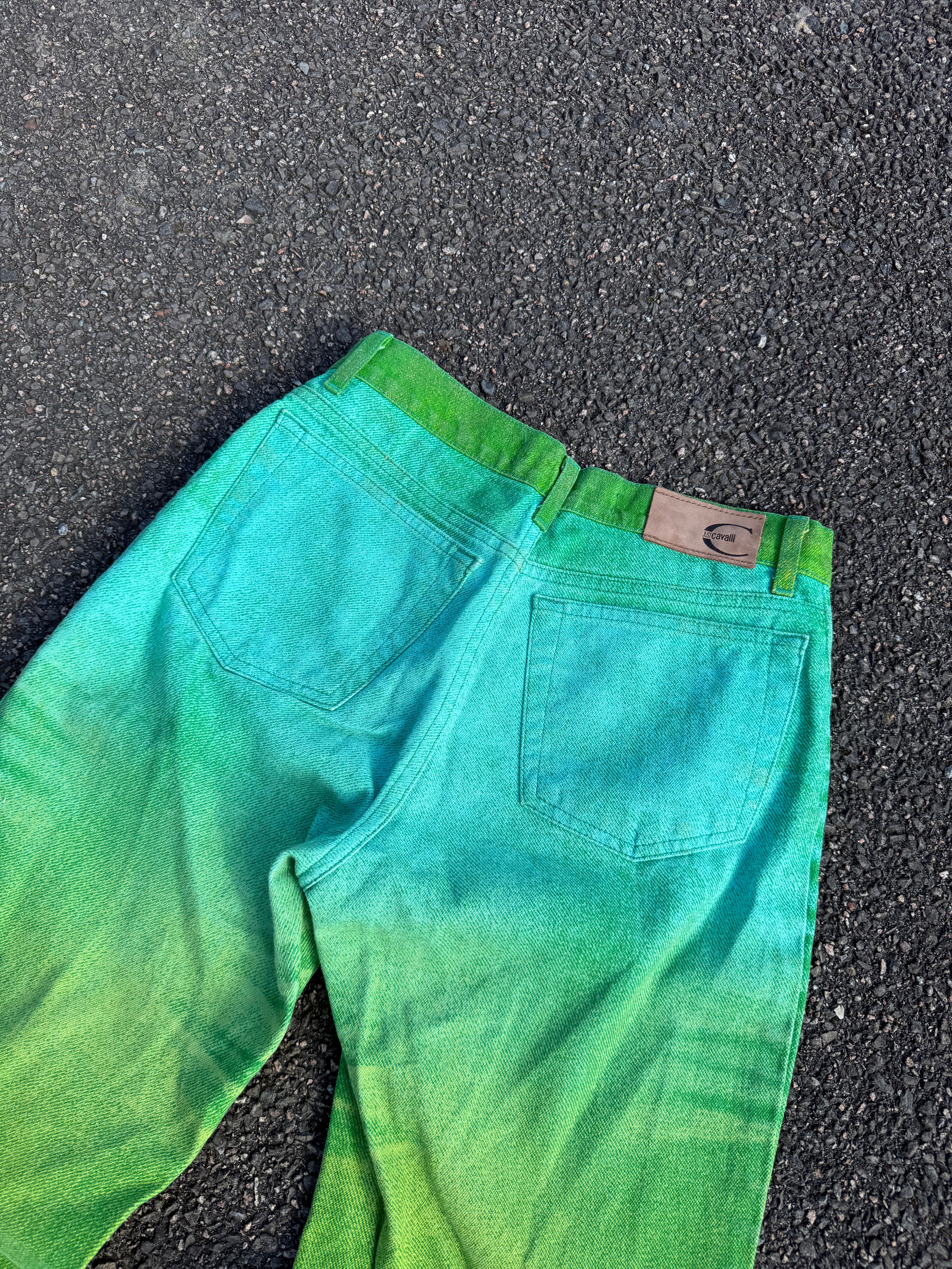 Just Cavalli Vintage Y2K Roberto Cavalli Faded Green Flared Jeans