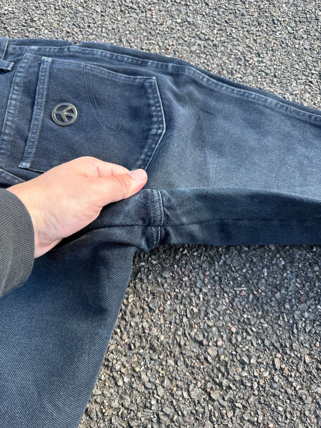 Moschino Vintage 90s Peace Faded Black Denim Jeans