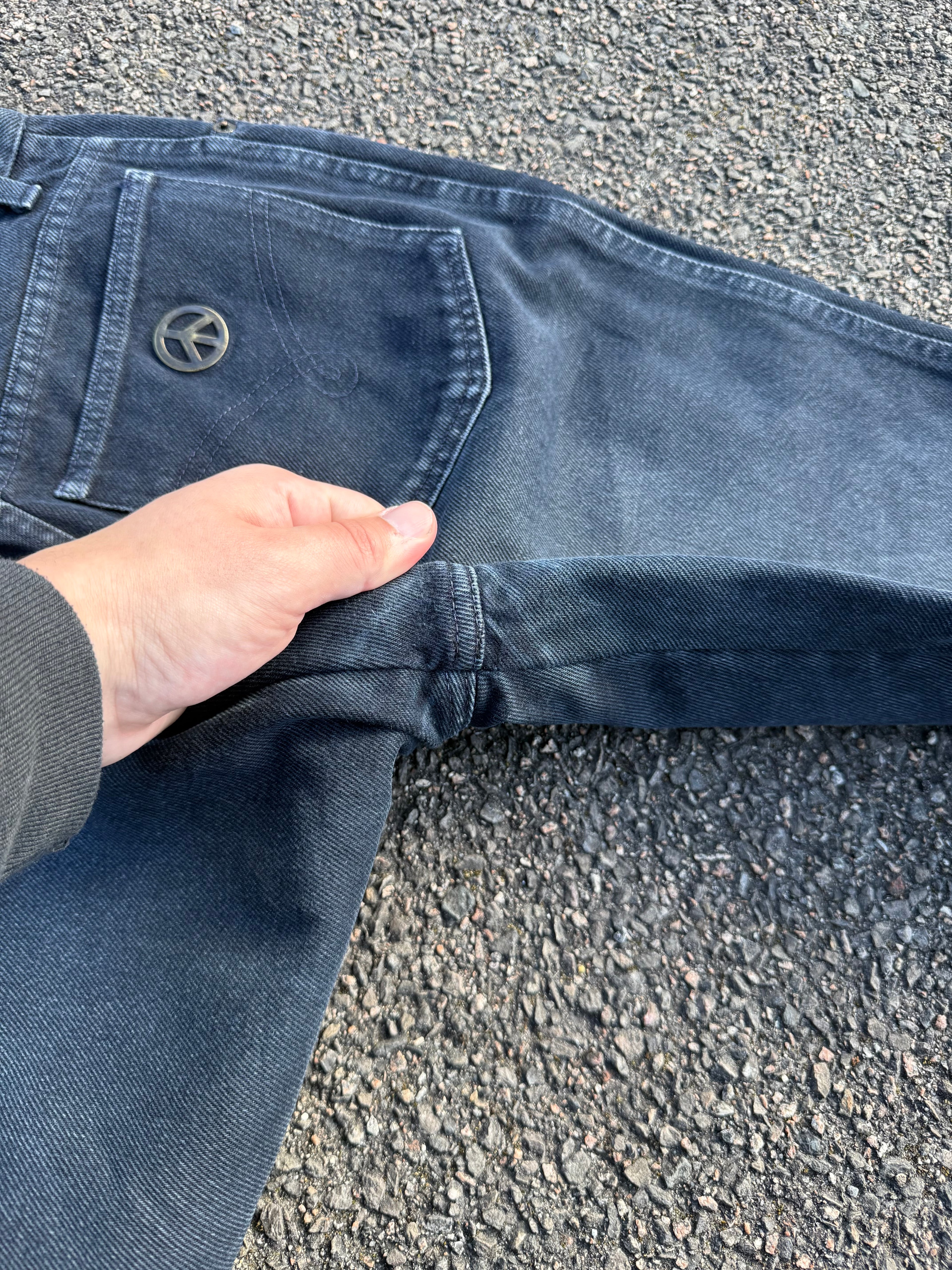 Moschino Vintage 90s Peace Faded Black Denim Jeans