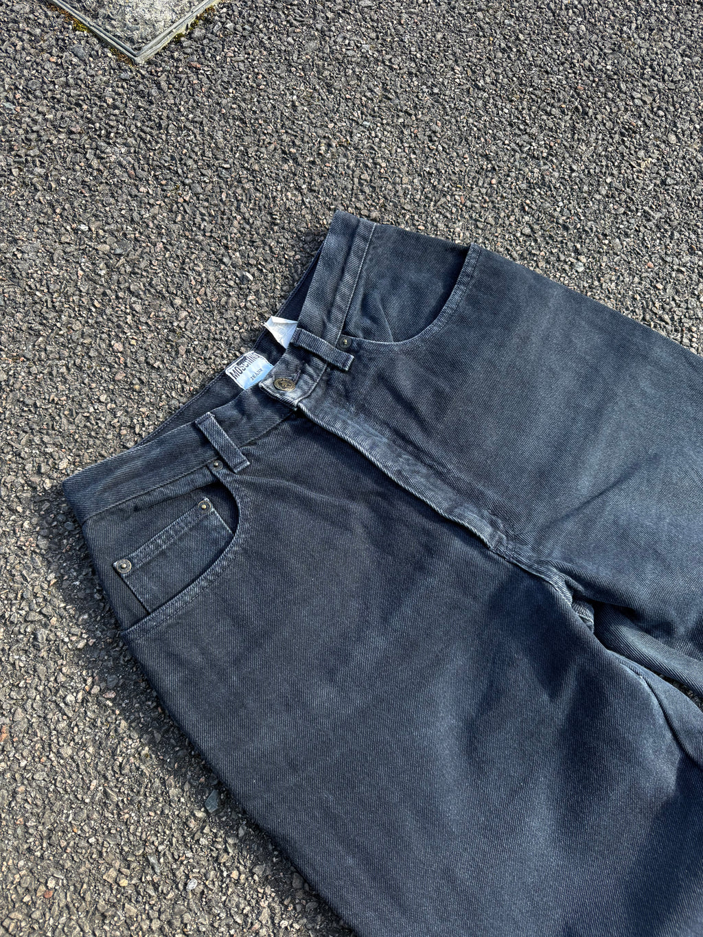 Moschino Vintage 90s Peace Faded Black Denim Jeans