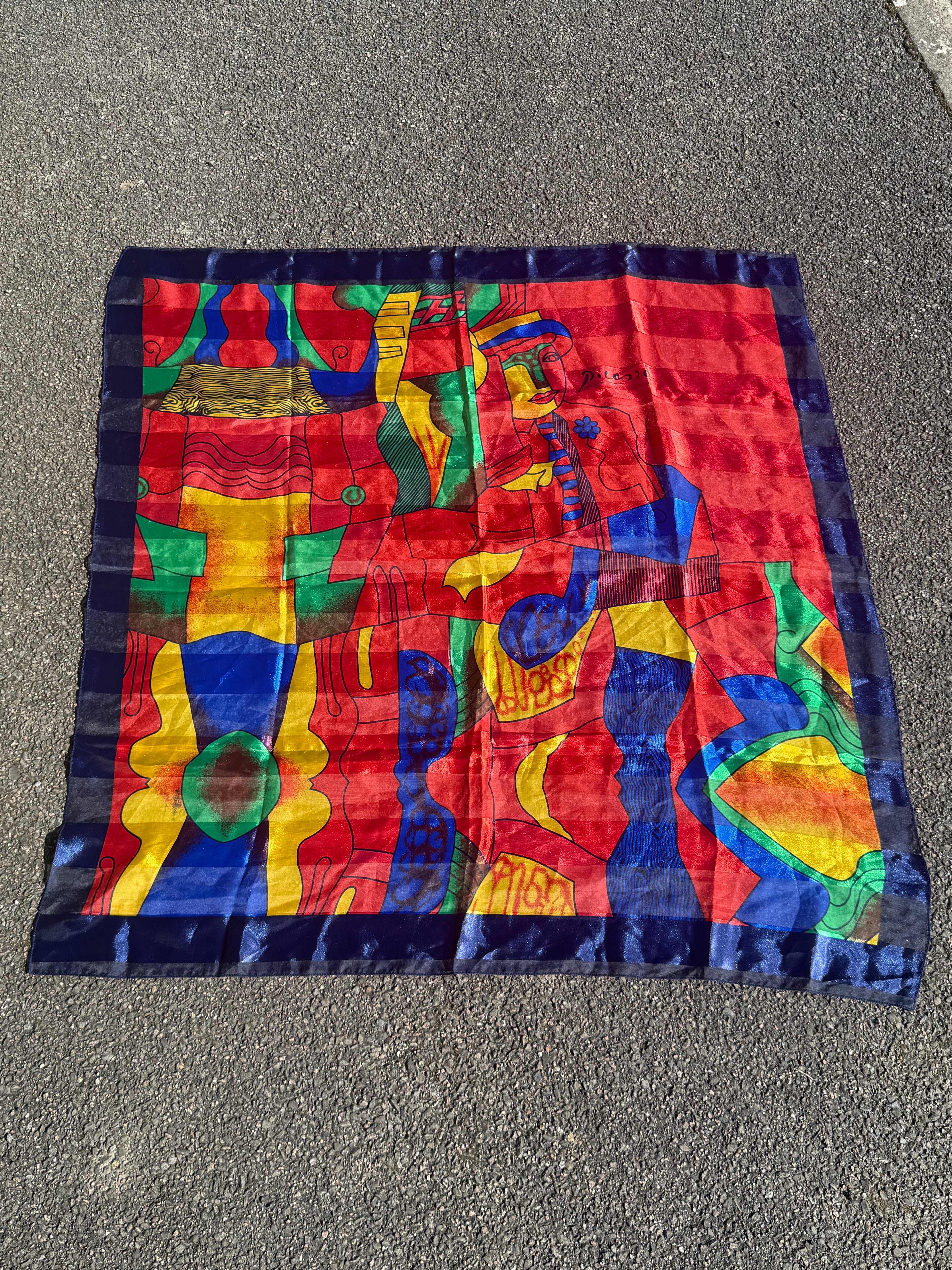 Pablo Picasso Vintage 2000s Abstract Art Satin Scarf