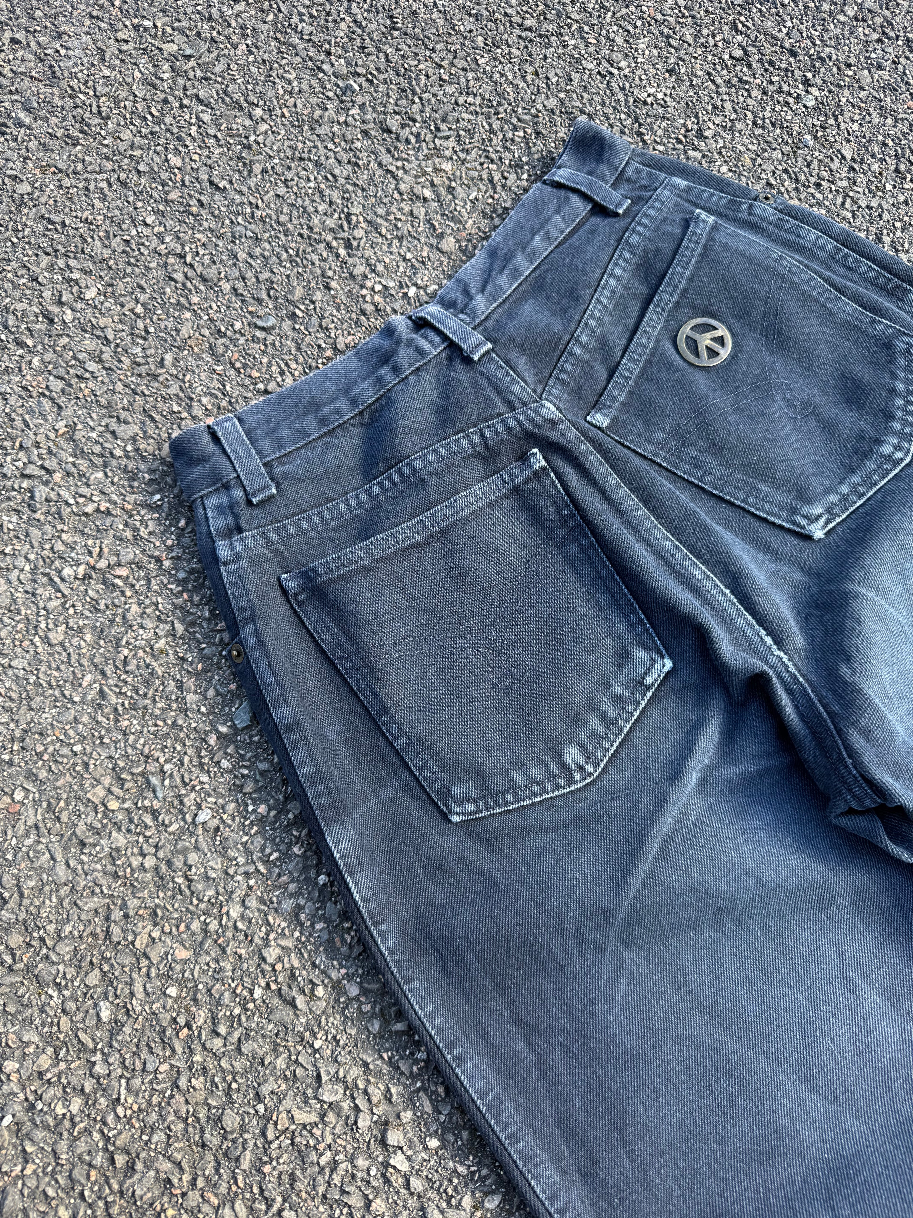 Moschino Vintage 90s Peace Faded Black Denim Jeans