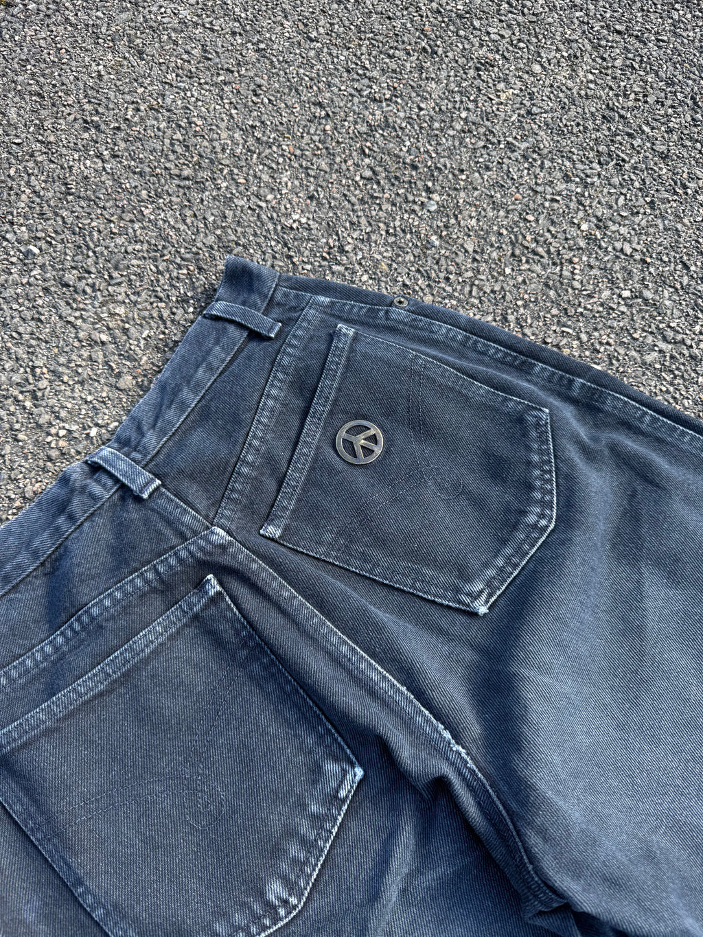 Moschino Vintage 90s Peace Faded Black Denim Jeans