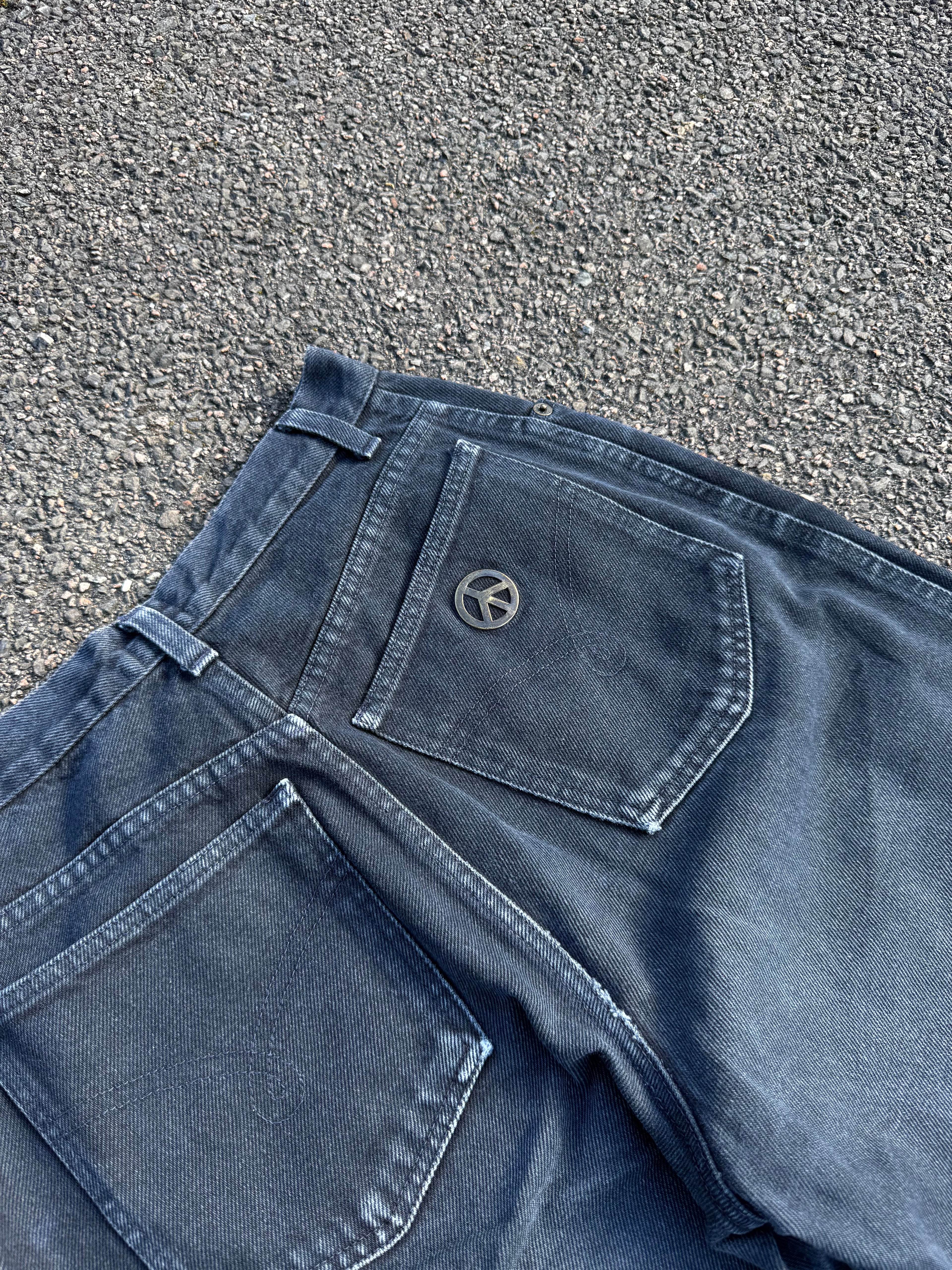 Moschino Vintage 90s Peace Faded Black Denim Jeans