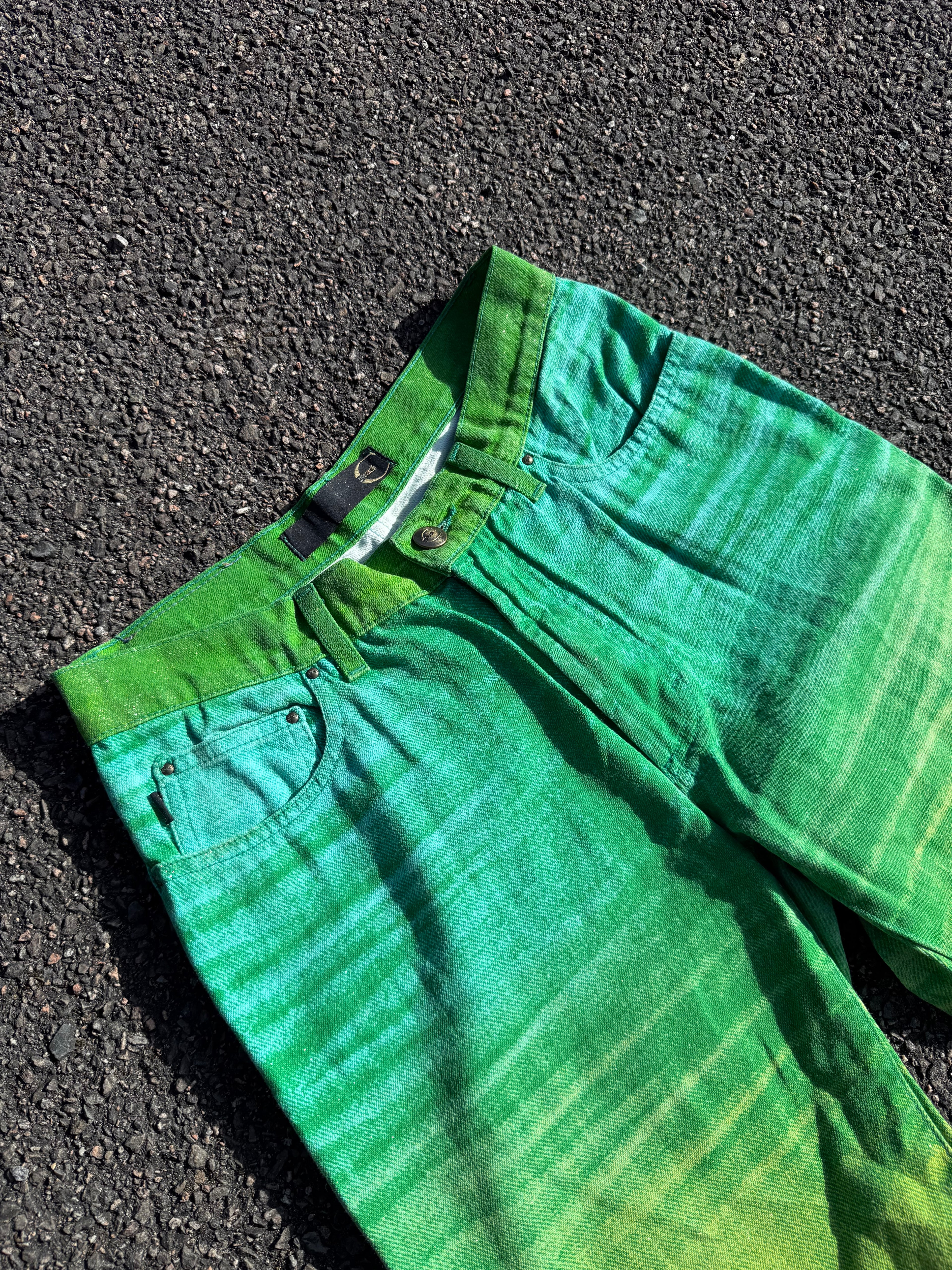 Just Cavalli Vintage Y2K Roberto Cavalli Faded Green Flared Jeans