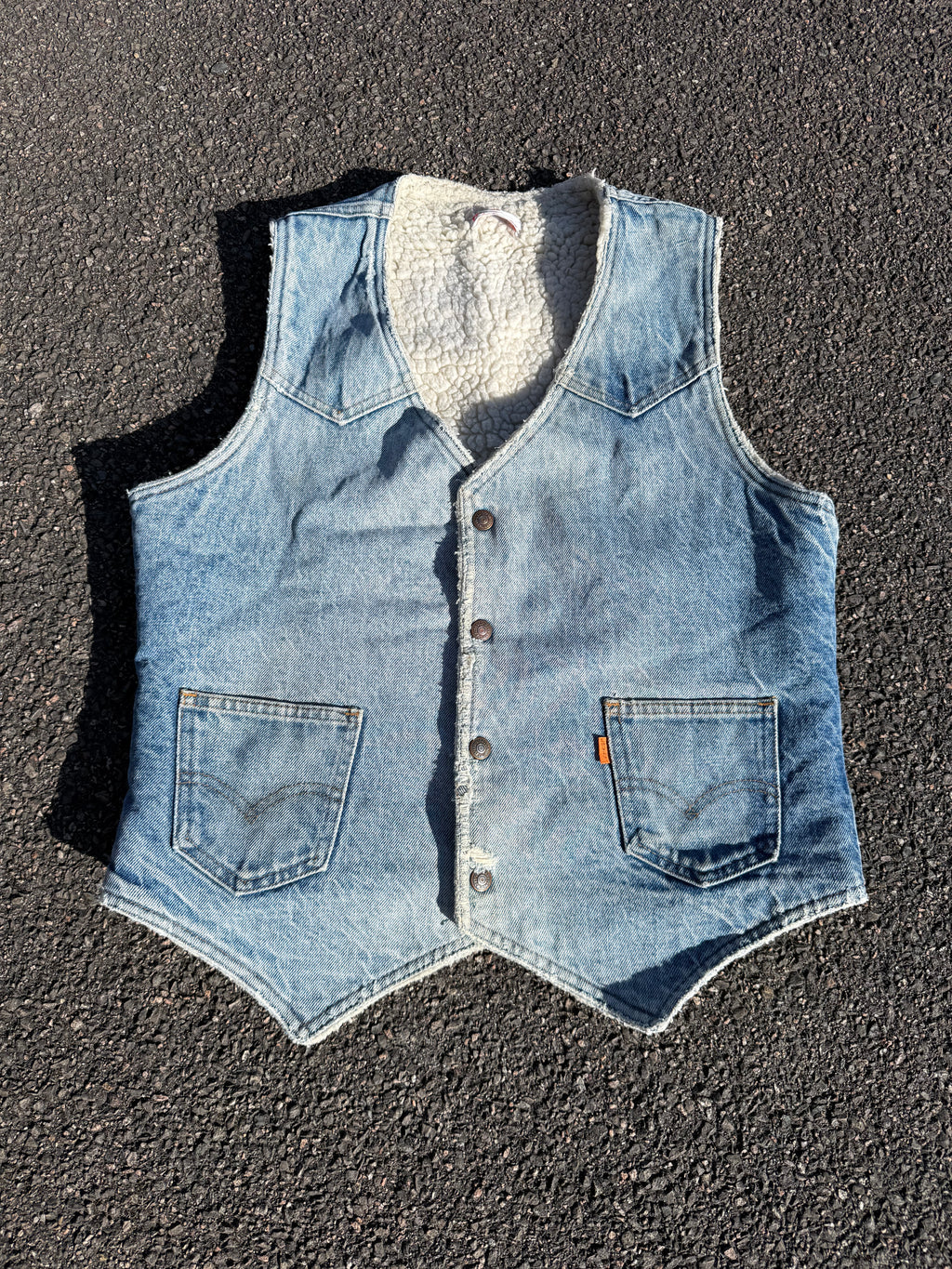 Levi’s Vintage 70s Orange Tab Distressed Sherpa Denim Vest