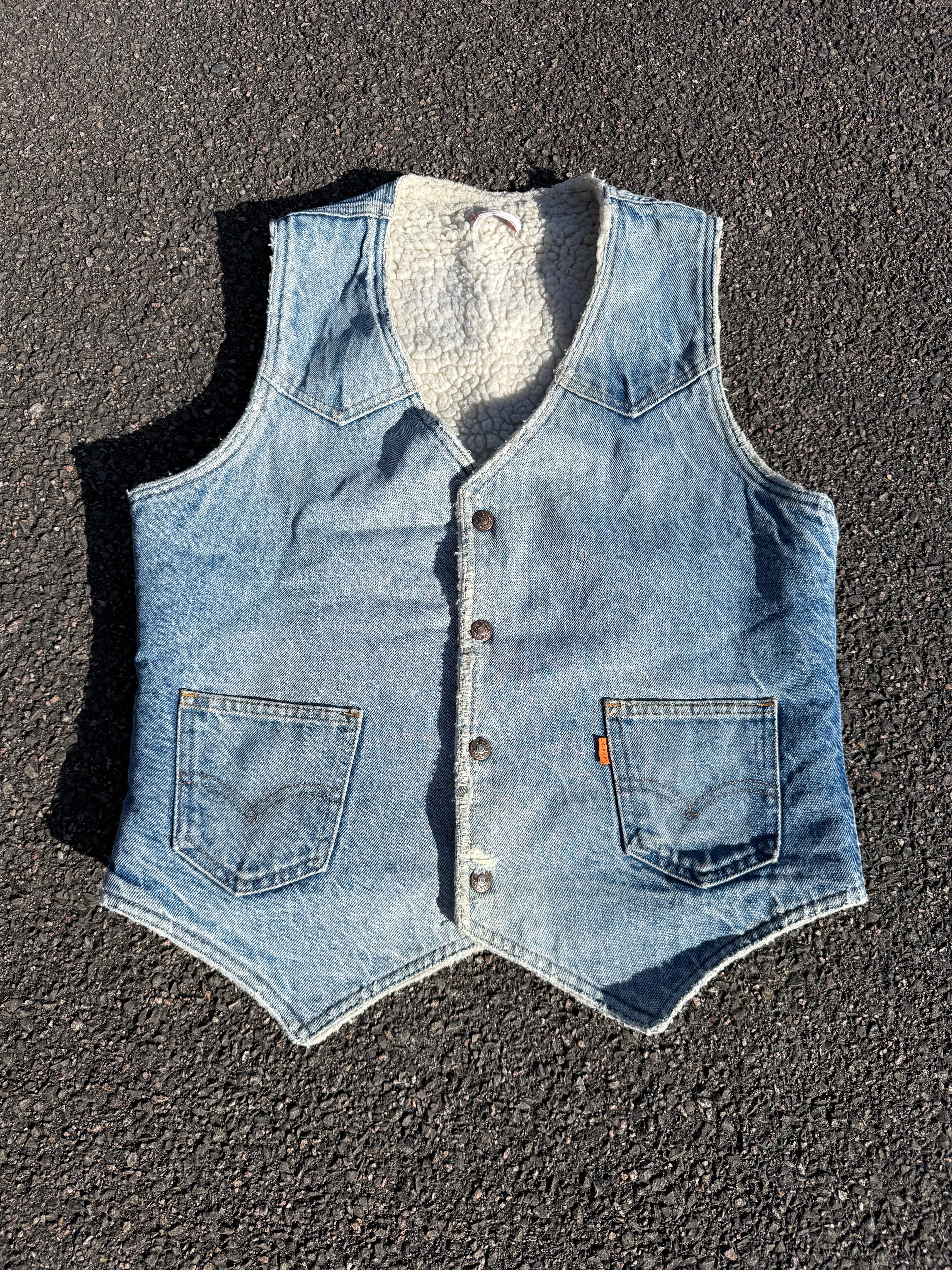 Levi’s Vintage 70s Orange Tab Distressed Sherpa Denim Vest