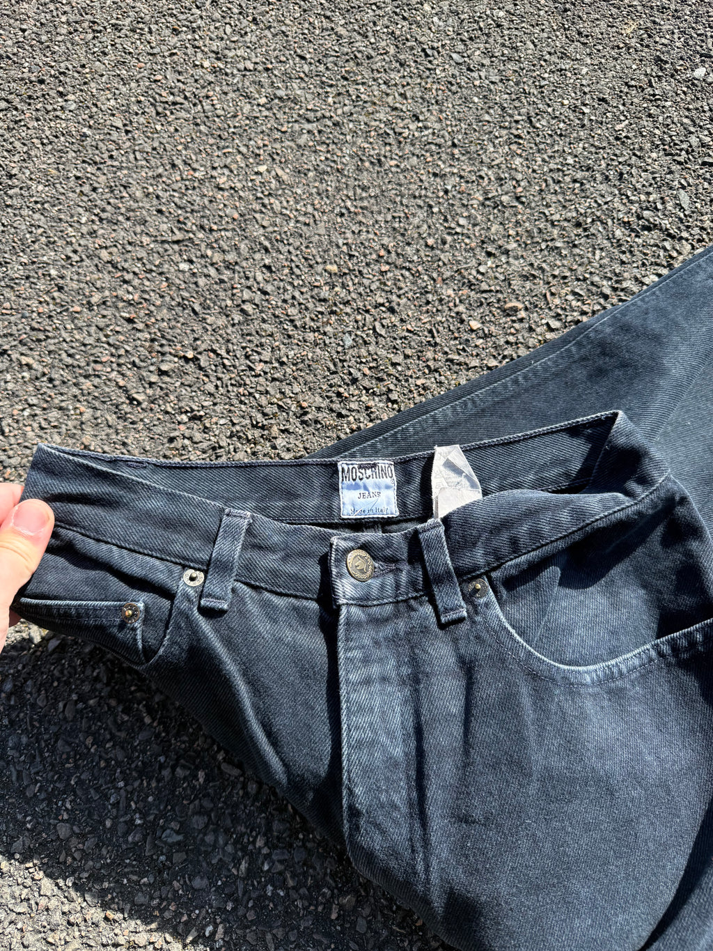 Moschino Vintage 90s Peace Faded Black Denim Jeans