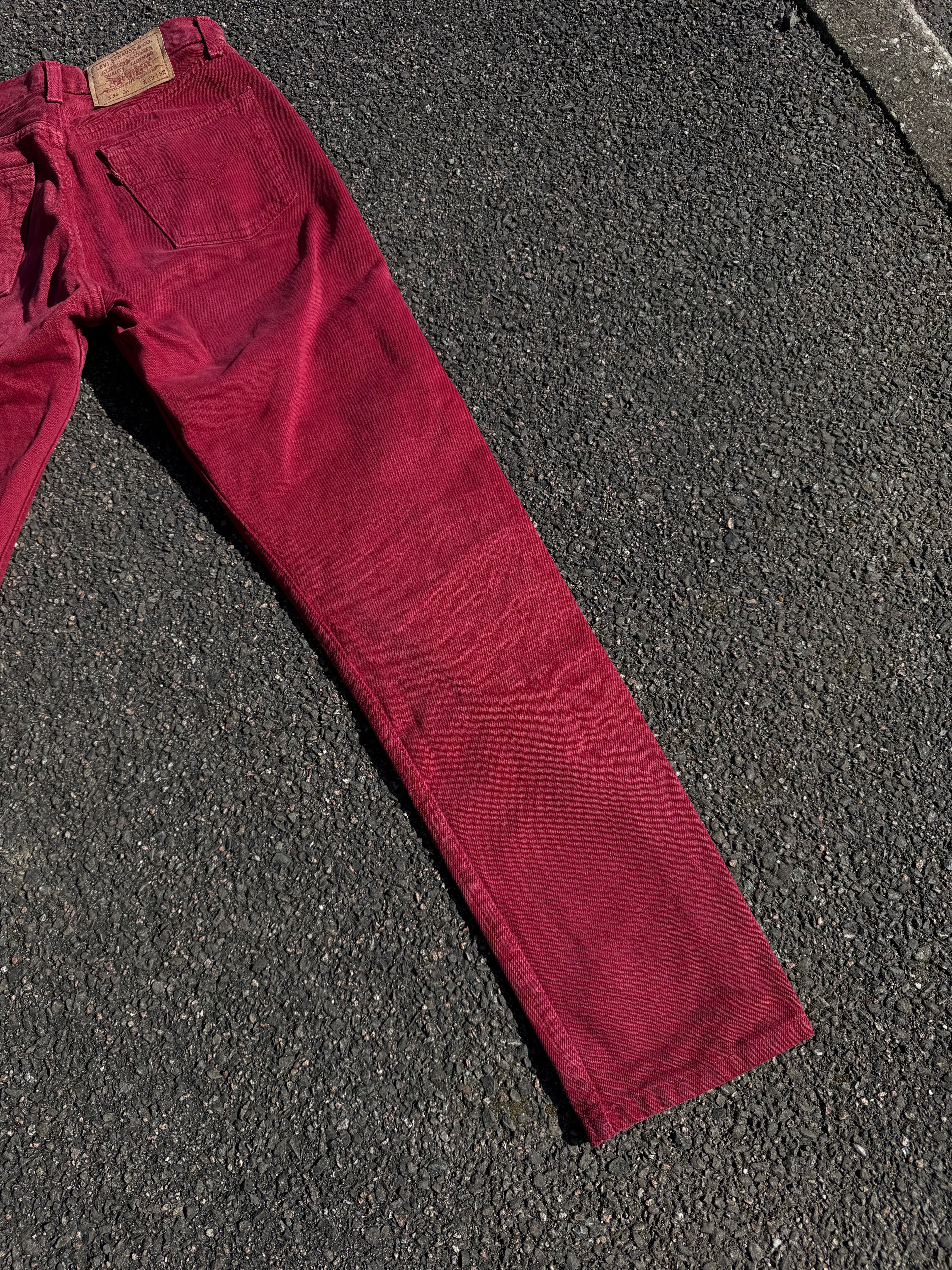 Vintage 90s Levi’s 534 02 Red Denim Jeans made in UK
