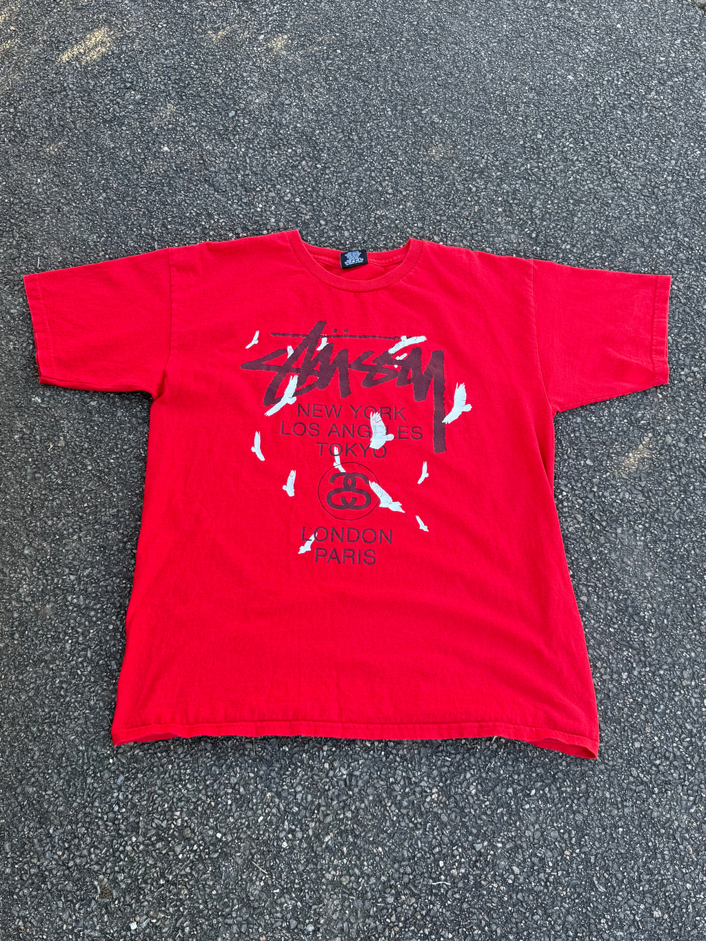 Stussy Vintage 2000s World Tour Birds Graphic T-shirt