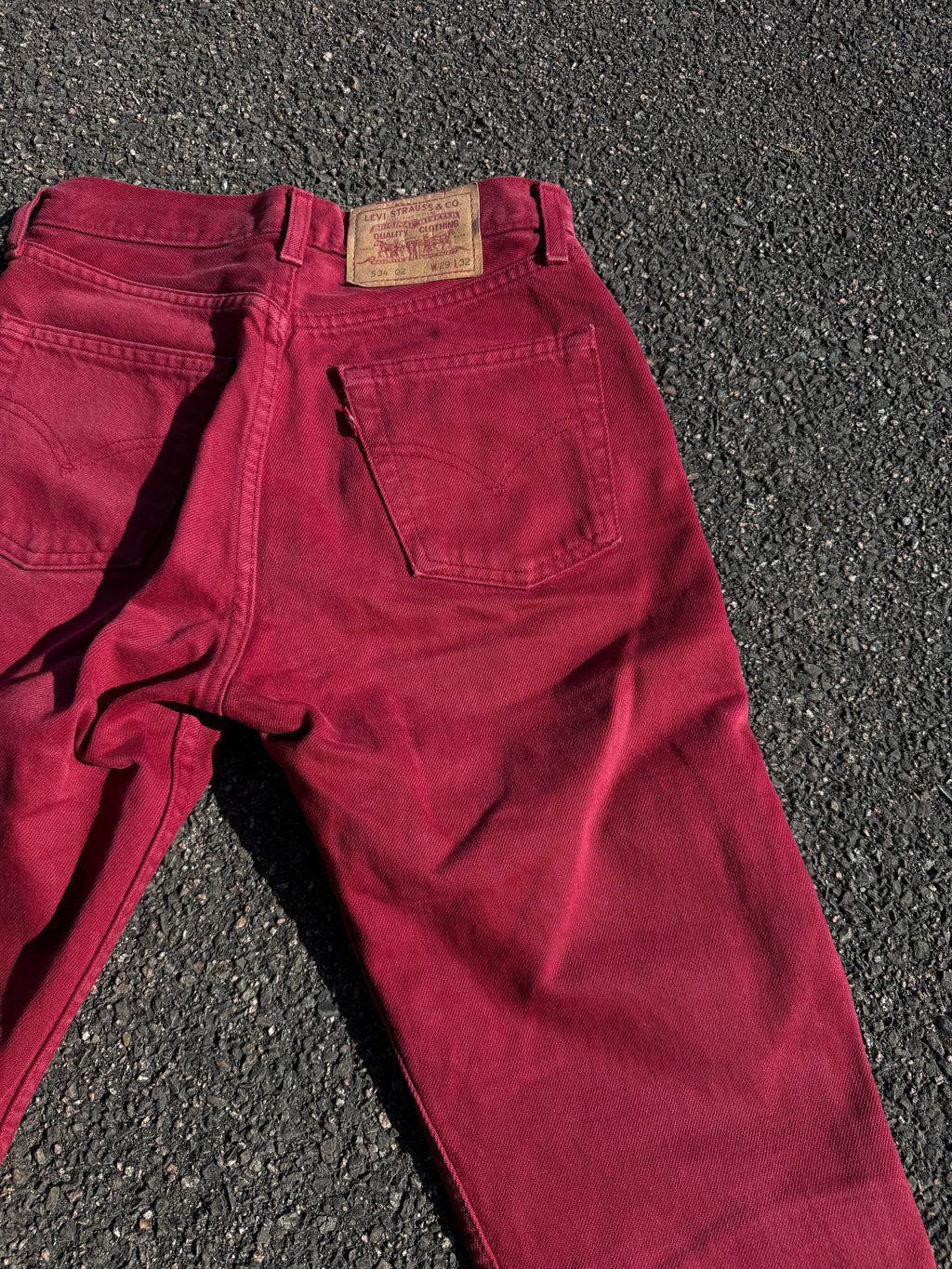 Vintage 90s Levi’s 534 02 Red Denim Jeans made in UK