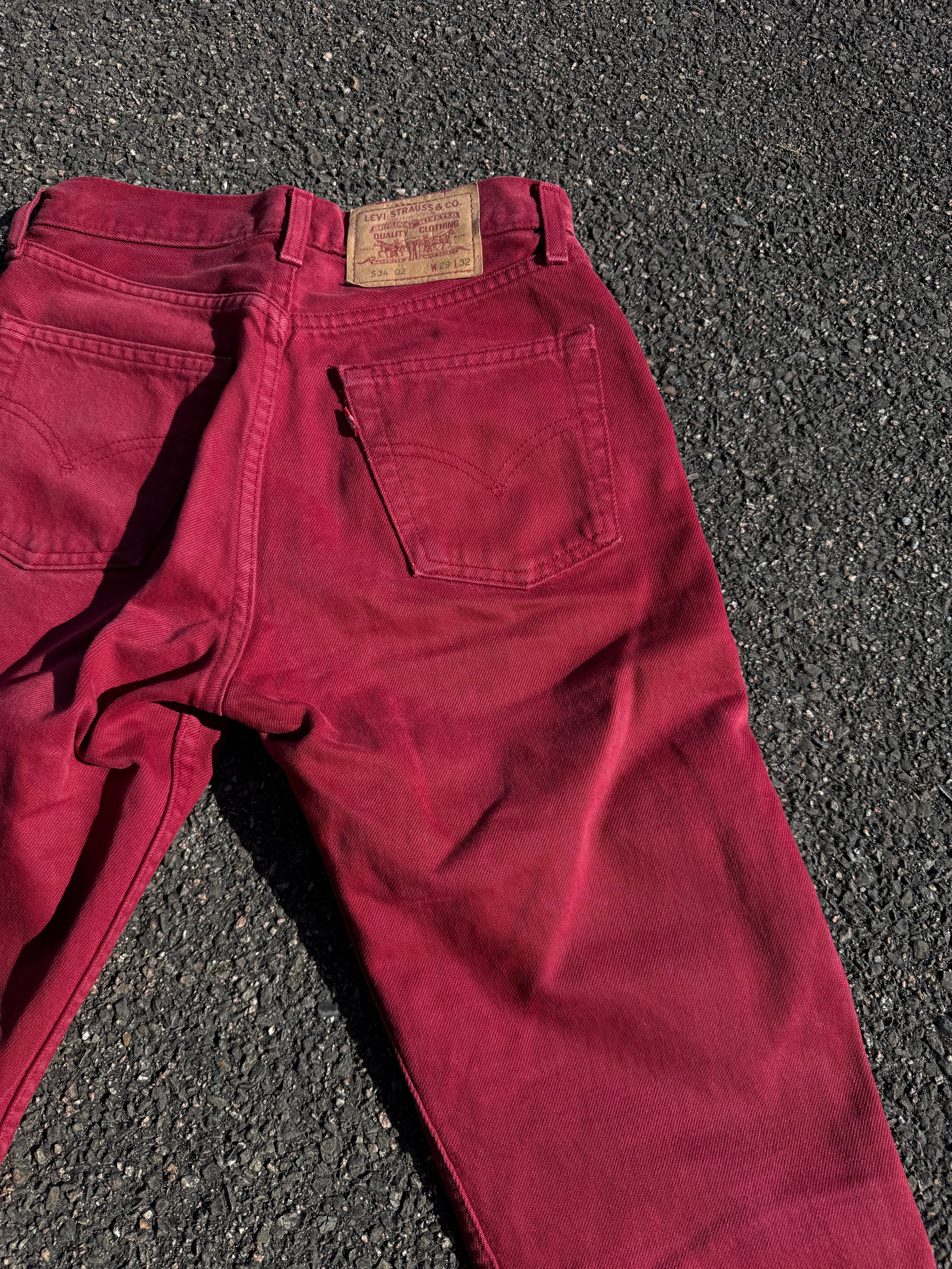 Vintage 90s Levi’s 534 02 Red Denim Jeans made in UK