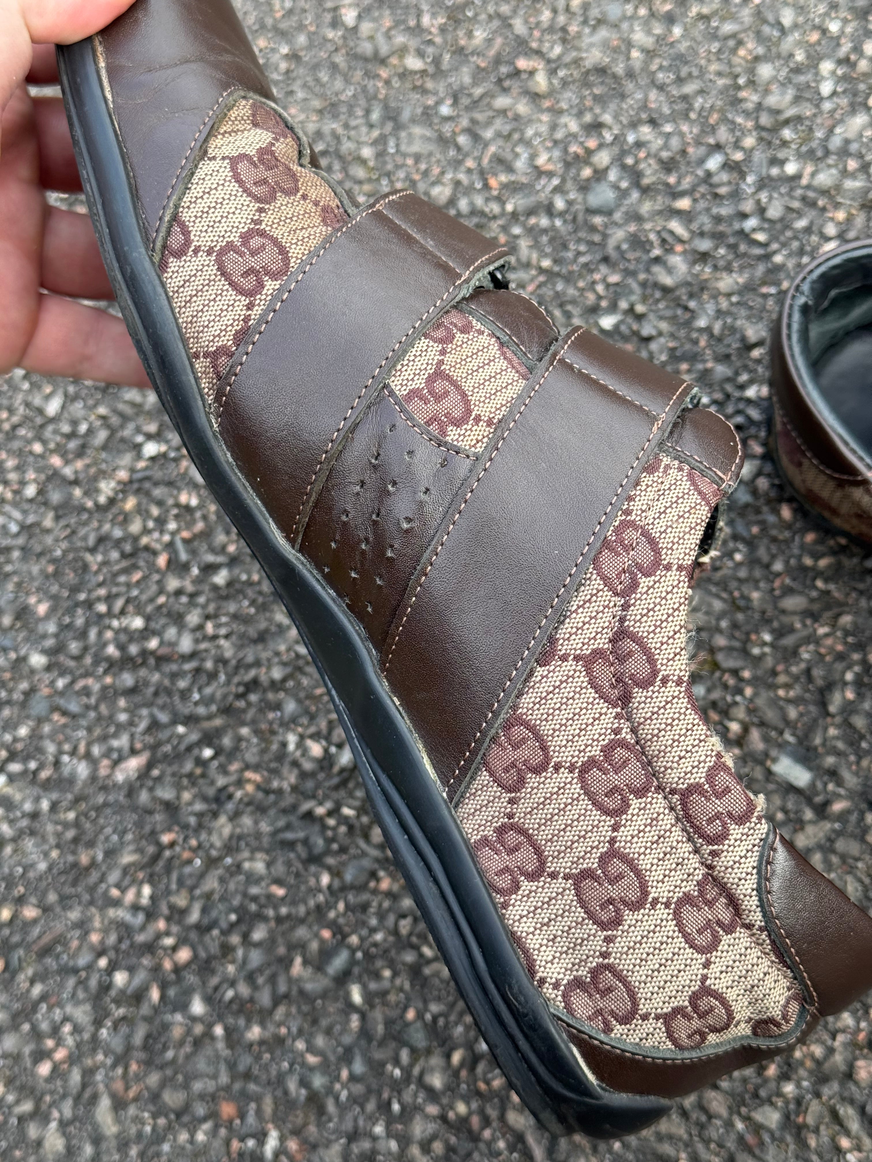 Gucci Vintage 90s Monogram Leather Brown Trainers