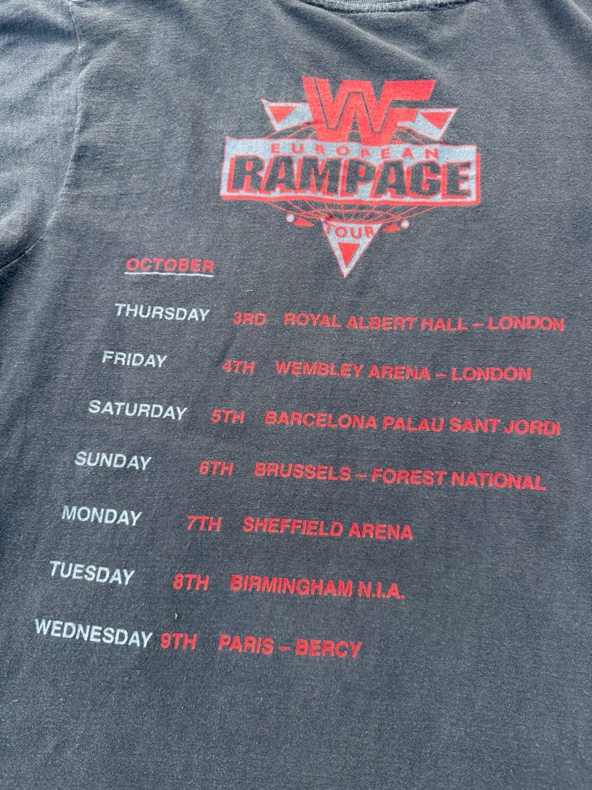 Vintage 1991 WWF The Undertaker European Rampage Tour T-Shirt