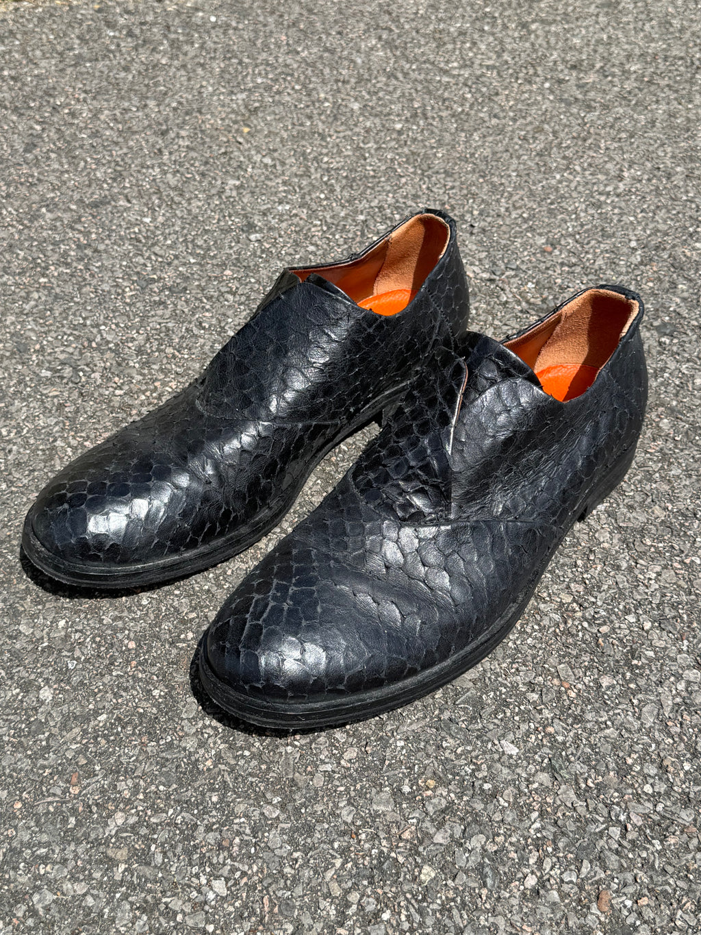 A.S.98 Vintage Y2K Black Snakeskin Textured Leather Avant-Garde Derbies Shoes