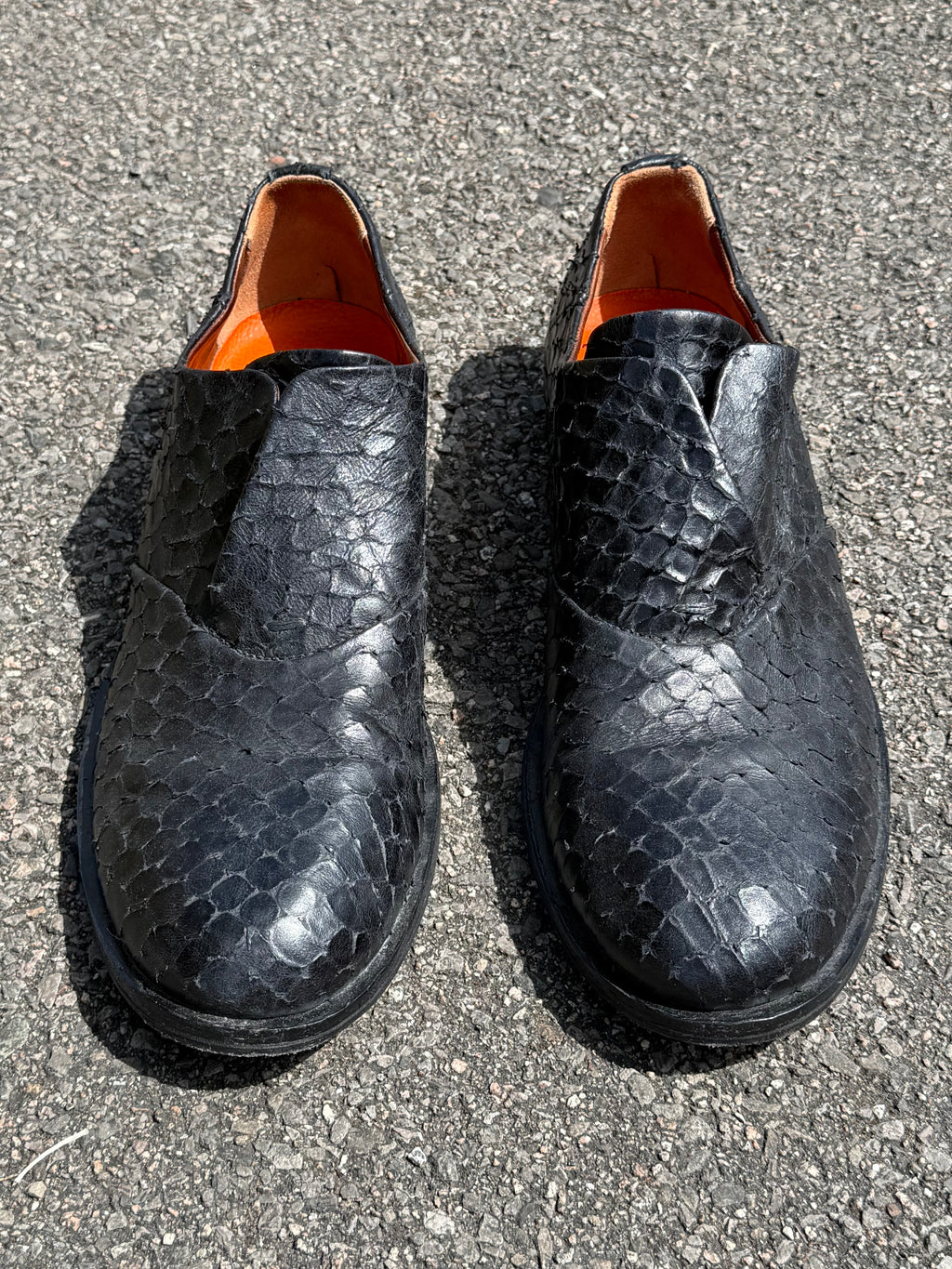 A.S.98 Vintage Y2K Black Snakeskin Textured Leather Avant-Garde Derbies Shoes
