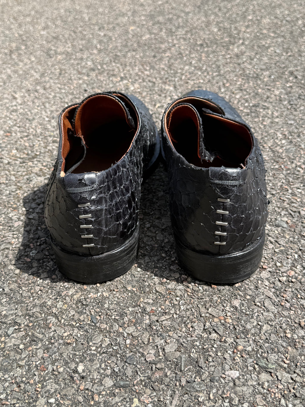 A.S.98 Vintage Y2K Black Snakeskin Textured Leather Avant-Garde Derbies Shoes