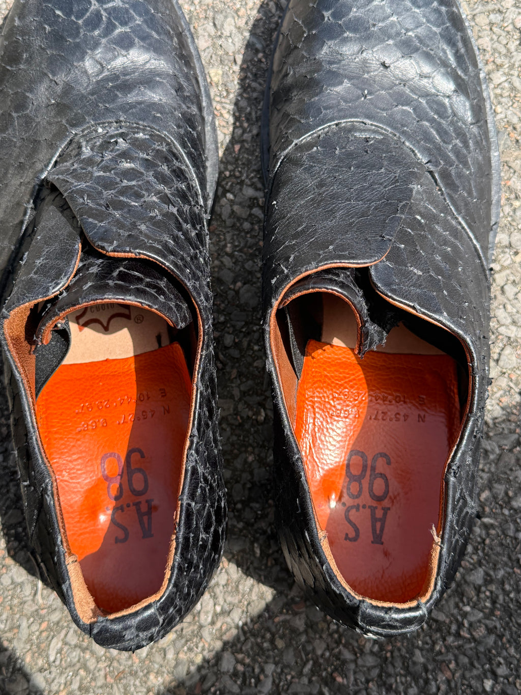 A.S.98 Vintage Y2K Black Snakeskin Textured Leather Avant-Garde Derbies Shoes