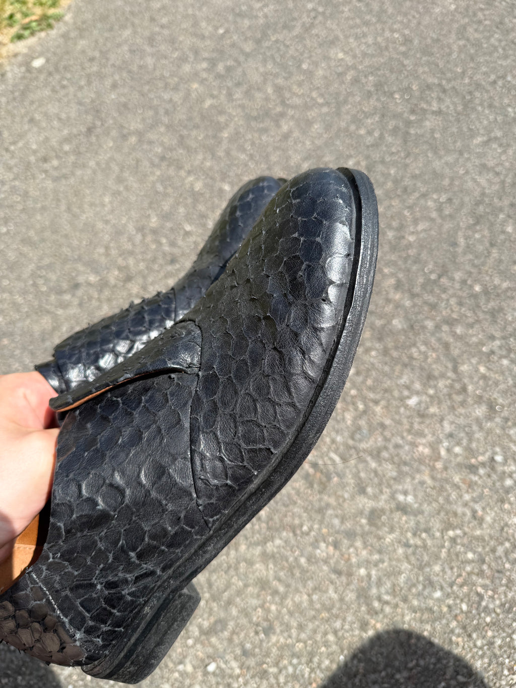 A.S.98 Vintage Y2K Black Snakeskin Textured Leather Avant-Garde Derbies Shoes
