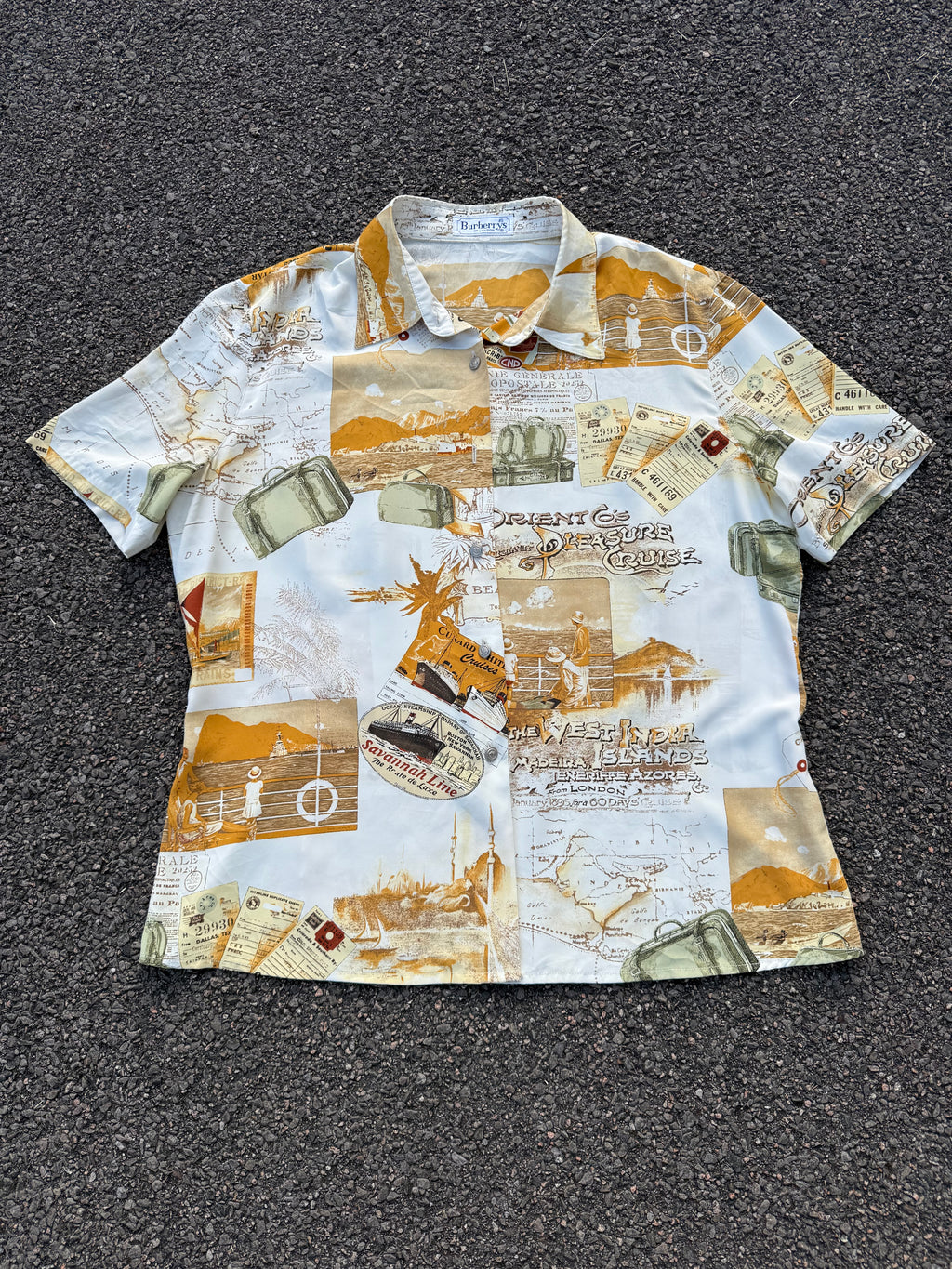 Burberrys Vintage 90s Travel Cruise All Over Print Short Sleeve Shirt