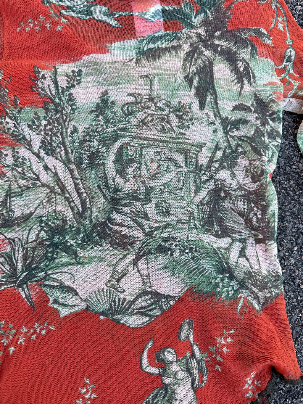 Jean Paul Gaultier Vintage 90s Bird Embroidery Printed Mesh Long Sleeve Top