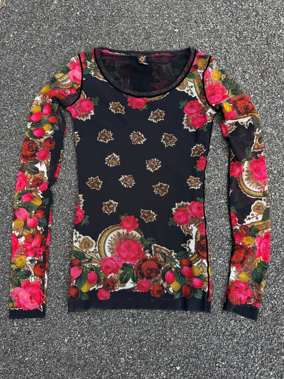 Jean Paul Gaultier Vintage 90s Soleil Floral Mesh Long Sleeve Top