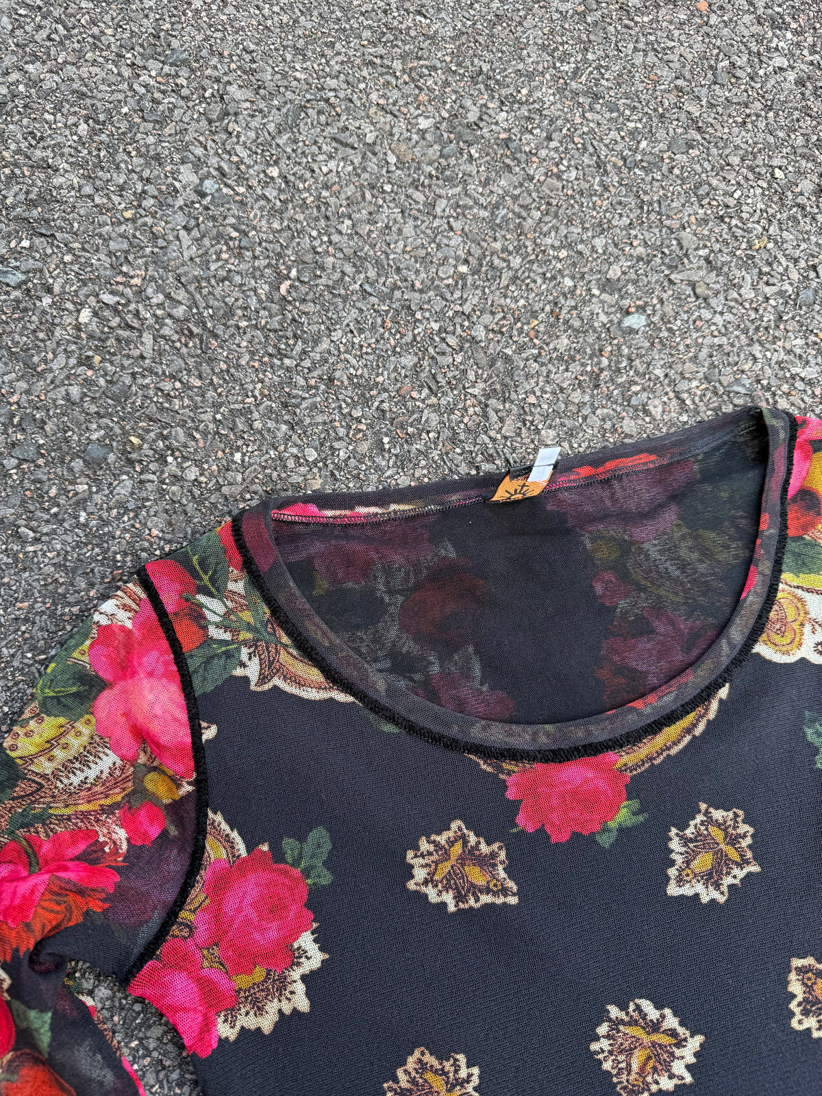 Jean Paul Gaultier Vintage 90s Soleil Floral Mesh Long Sleeve Top