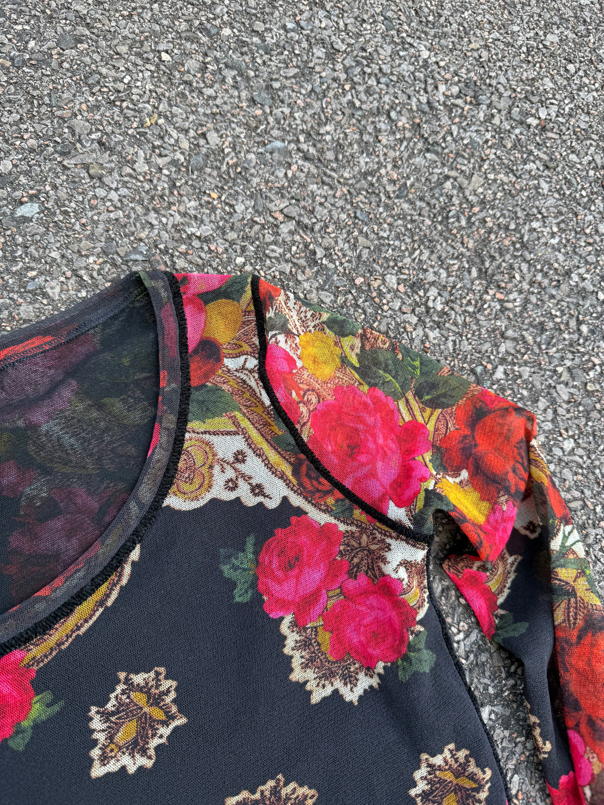 Jean Paul Gaultier Vintage 90s Soleil Floral Mesh Long Sleeve Top