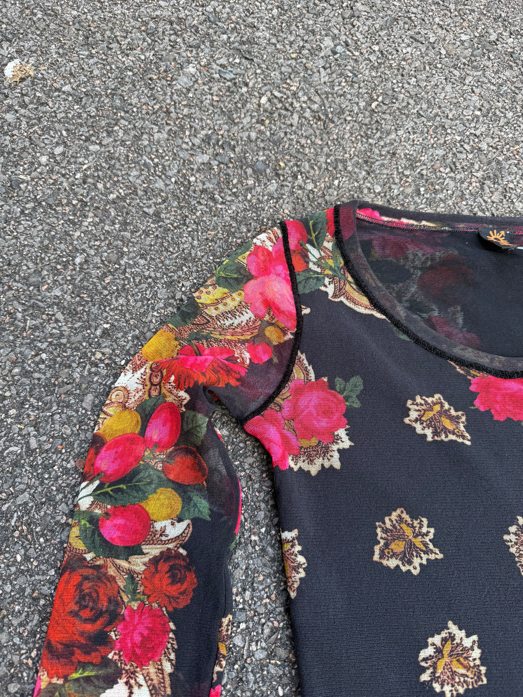 Jean Paul Gaultier Vintage 90s Soleil Floral Mesh Long Sleeve Top