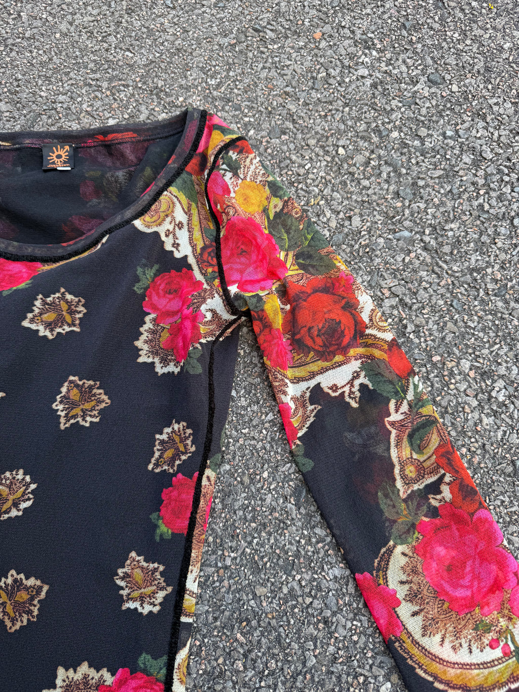 Jean Paul Gaultier Vintage 90s Soleil Floral Mesh Long Sleeve Top