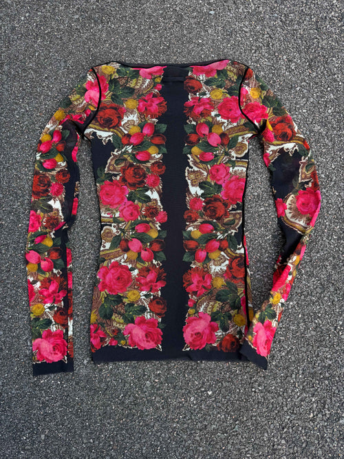 Jean Paul Gaultier Vintage 90s Soleil Floral Mesh Long Sleeve Top