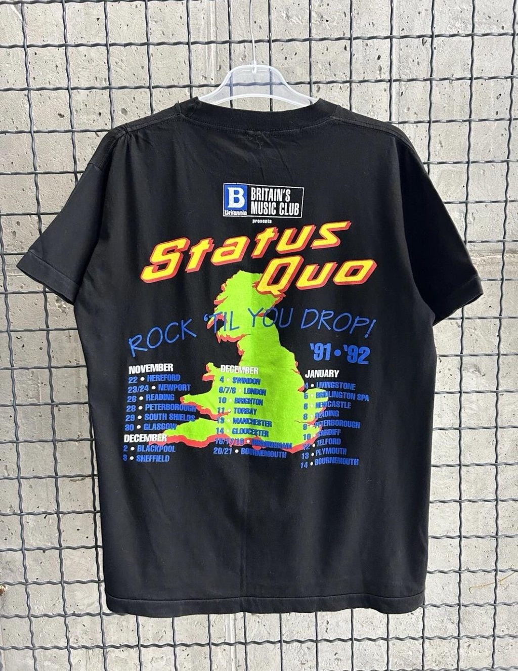 Vintage 1992 Status Quo Rock'Til You Drop Rock Band Tour T-shirt