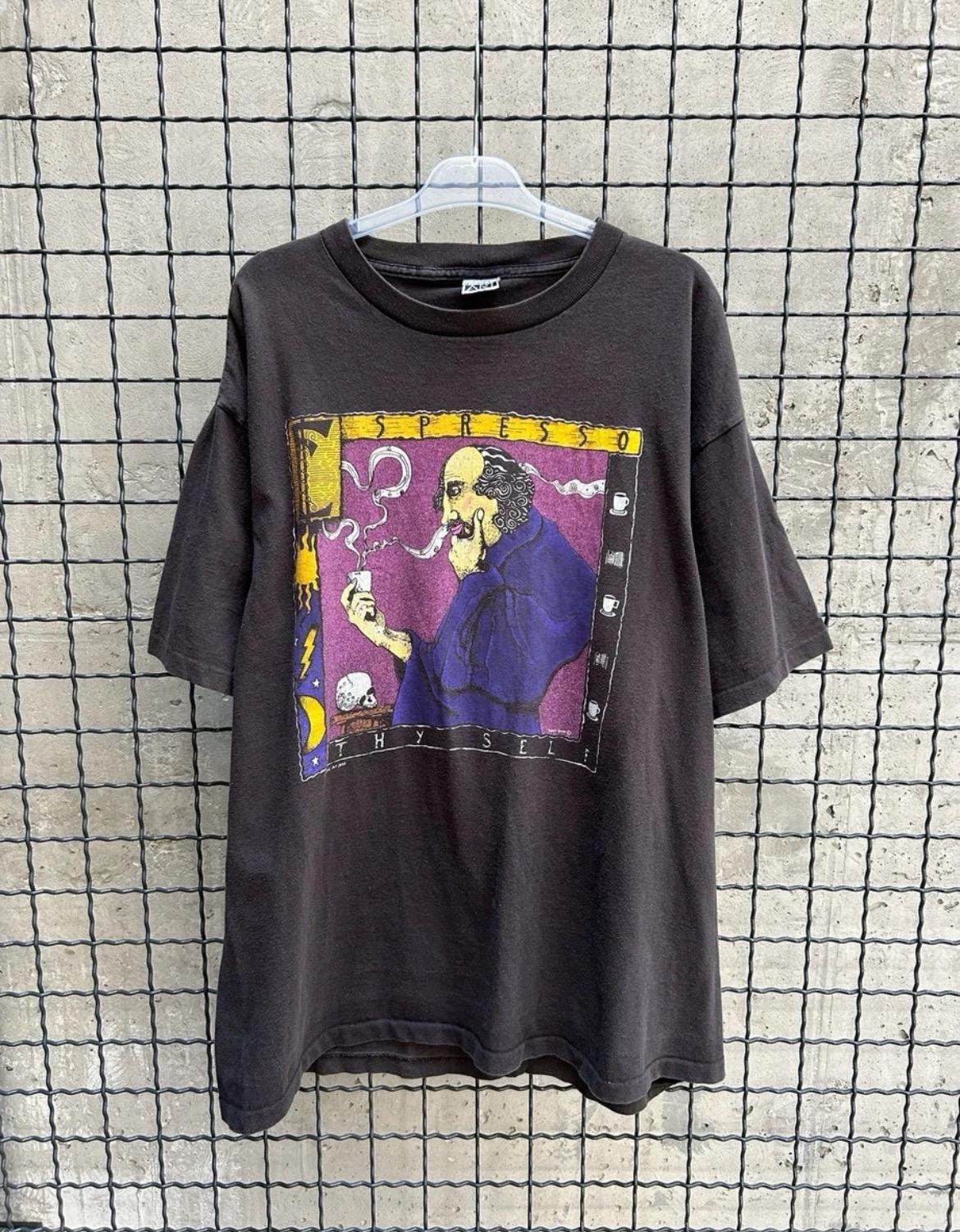 Vintage 90s Espresso Thy Self Fabric Art Coffee T-shirt Size XL