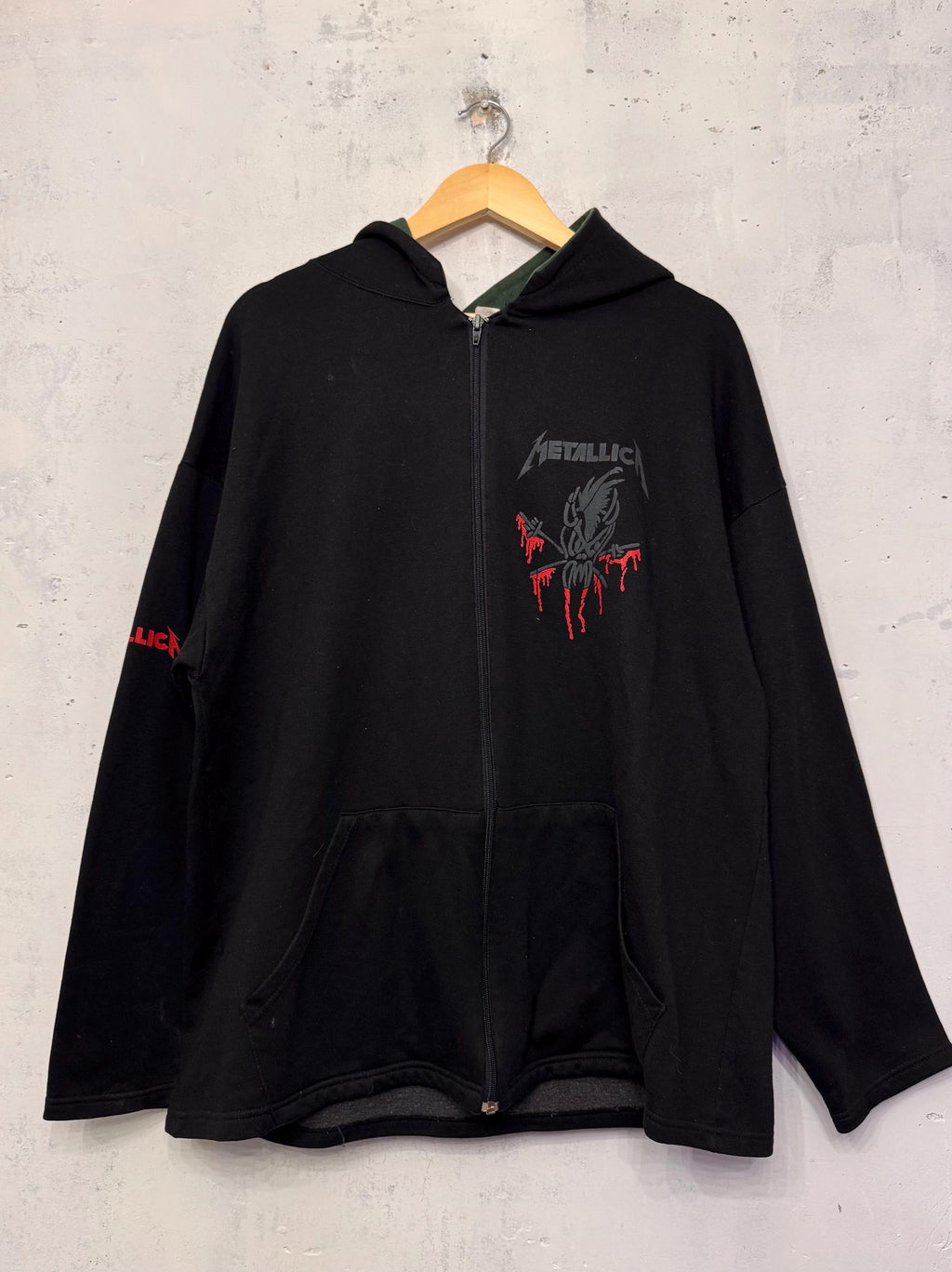 Vintage 90s Metallica Rock Band Made in UK Zip Up Hoodie Size XL