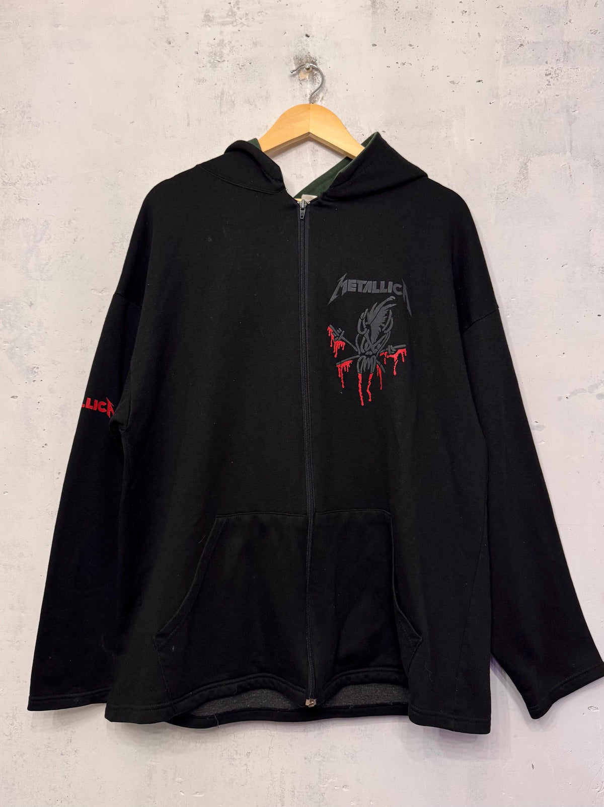 Vintage 90s Metallica Rock Band Made in UK Zip Up Hoodie Size XL