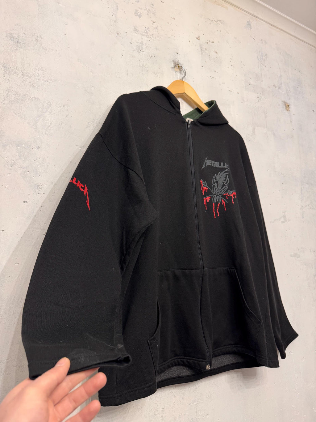 Vintage 90s Metallica Rock Band Made in UK Zip Up Hoodie Size XL