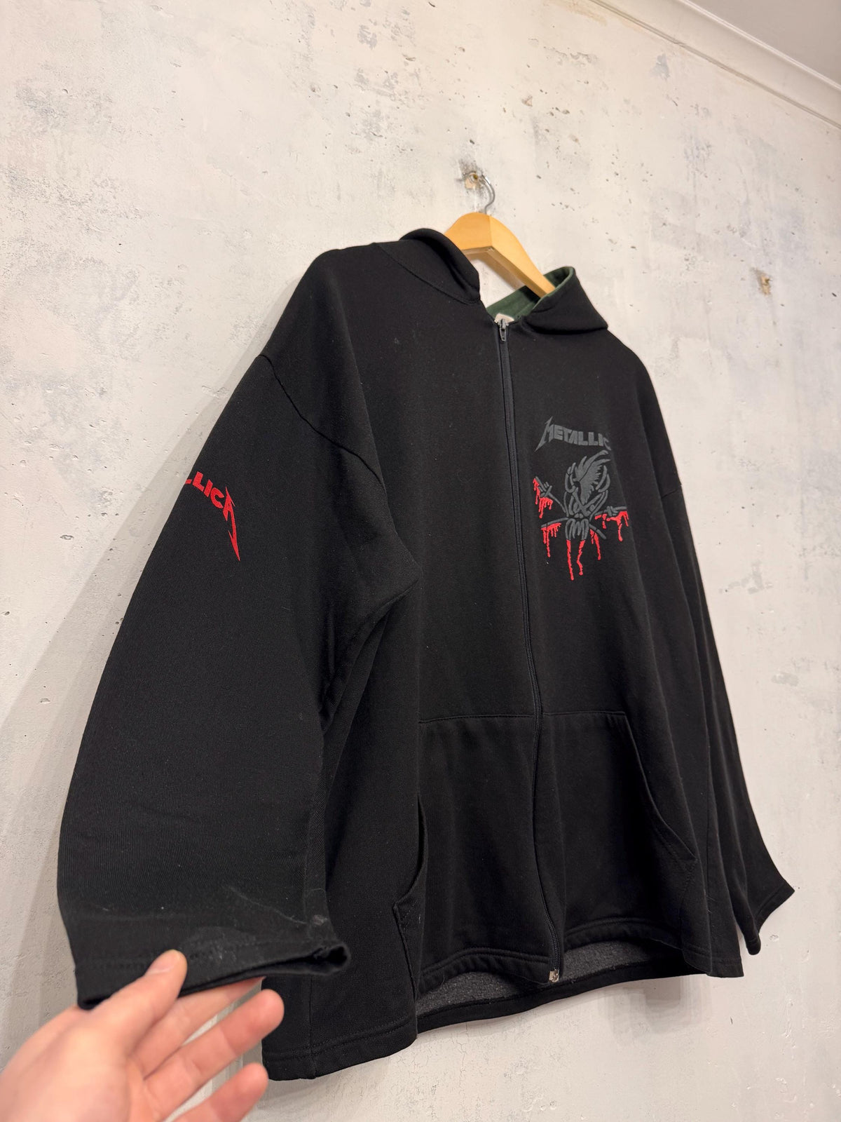 Vintage 90s Metallica Rock Band Made in UK Zip Up Hoodie Size XL